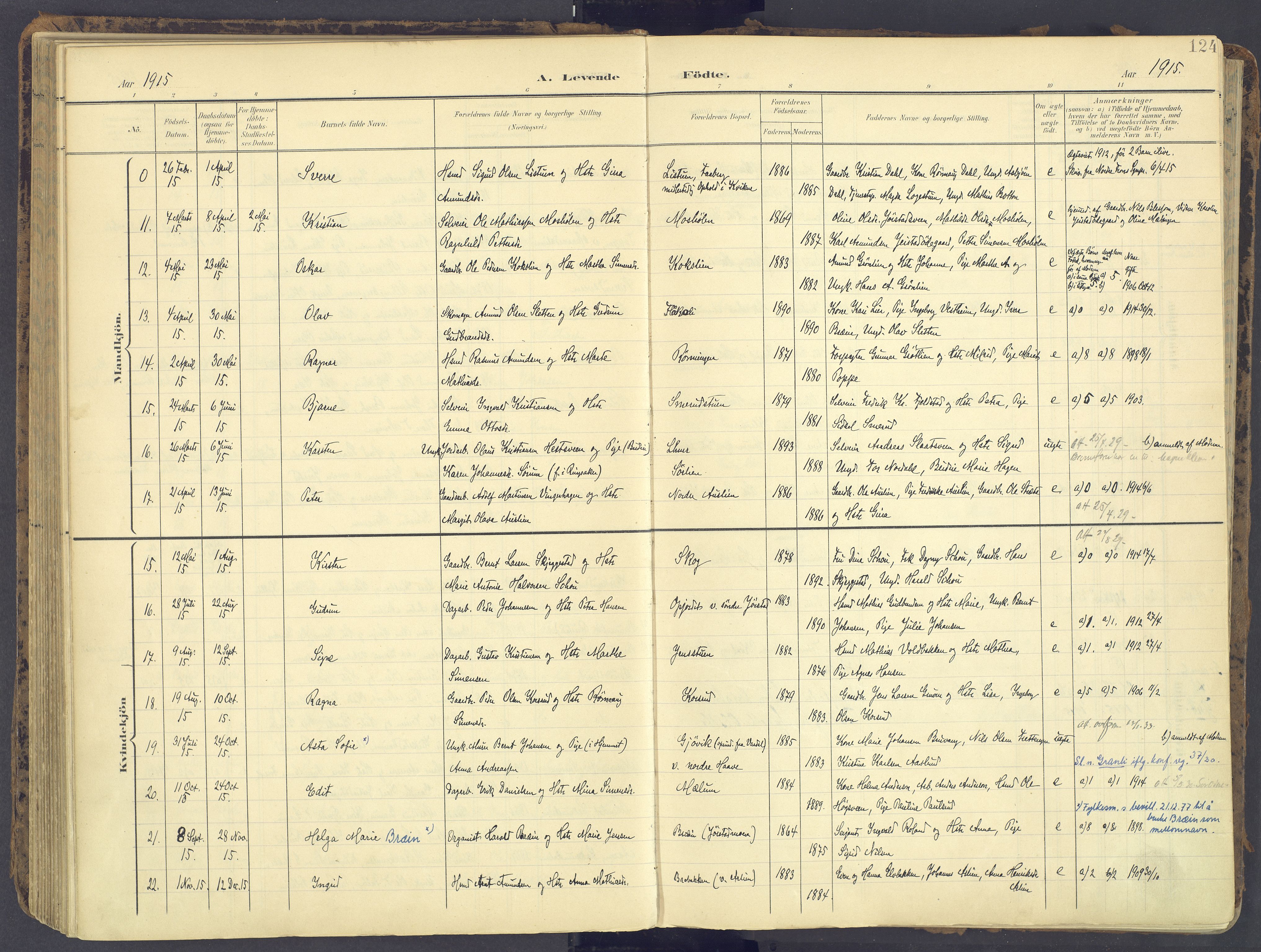 Fåberg prestekontor, AV/SAH-PREST-086/H/Ha/Haa/L0012: Parish register (official) no. 12, 1899-1915, p. 124