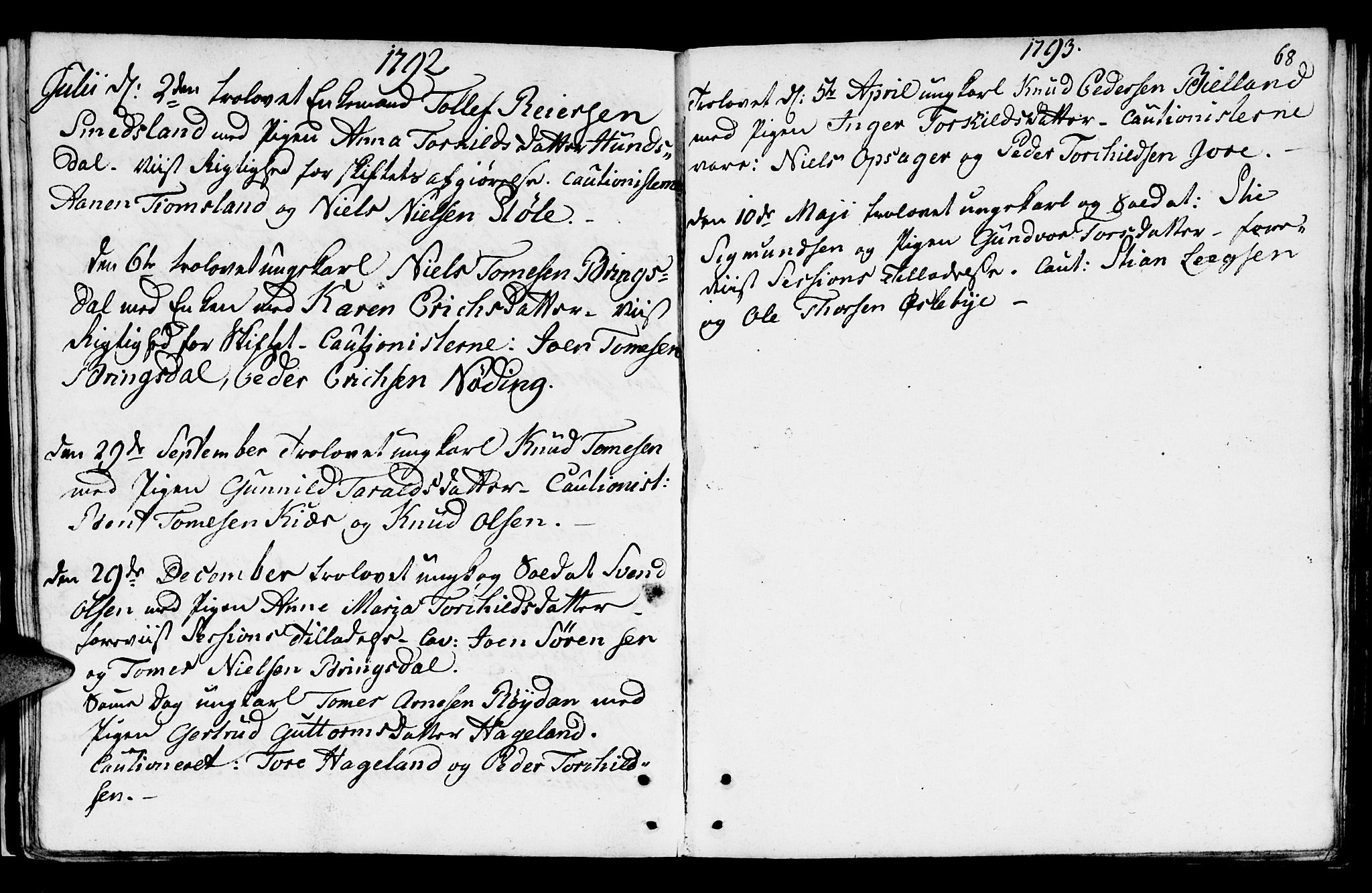 Mandal sokneprestkontor, SAK/1111-0030/F/Fa/Fab/L0001: Parish register (official) no. A 1, 1720-1793, p. 68
