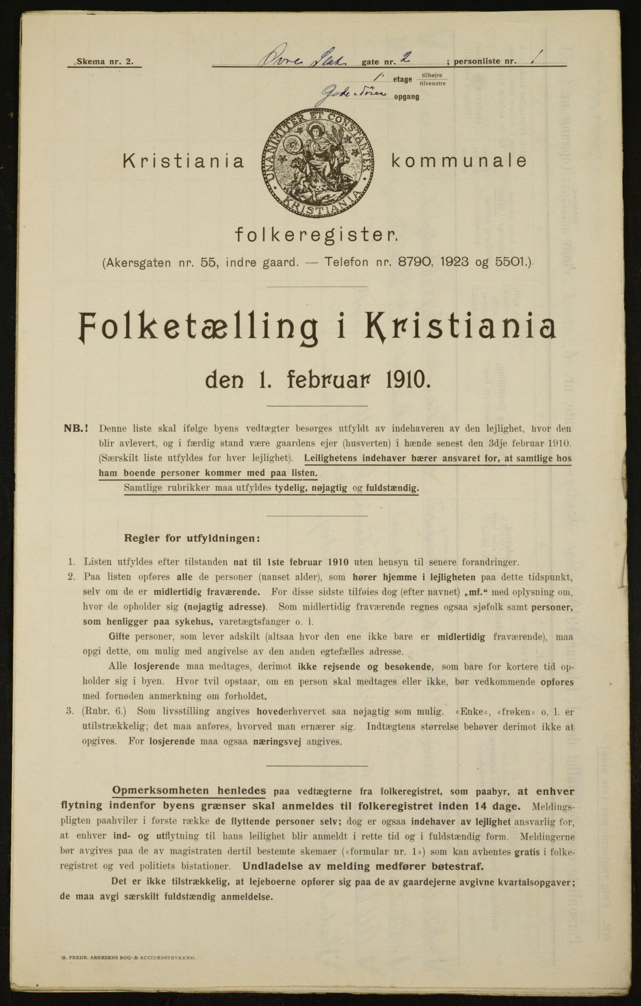 OBA, Municipal Census 1910 for Kristiania, 1910, p. 123122