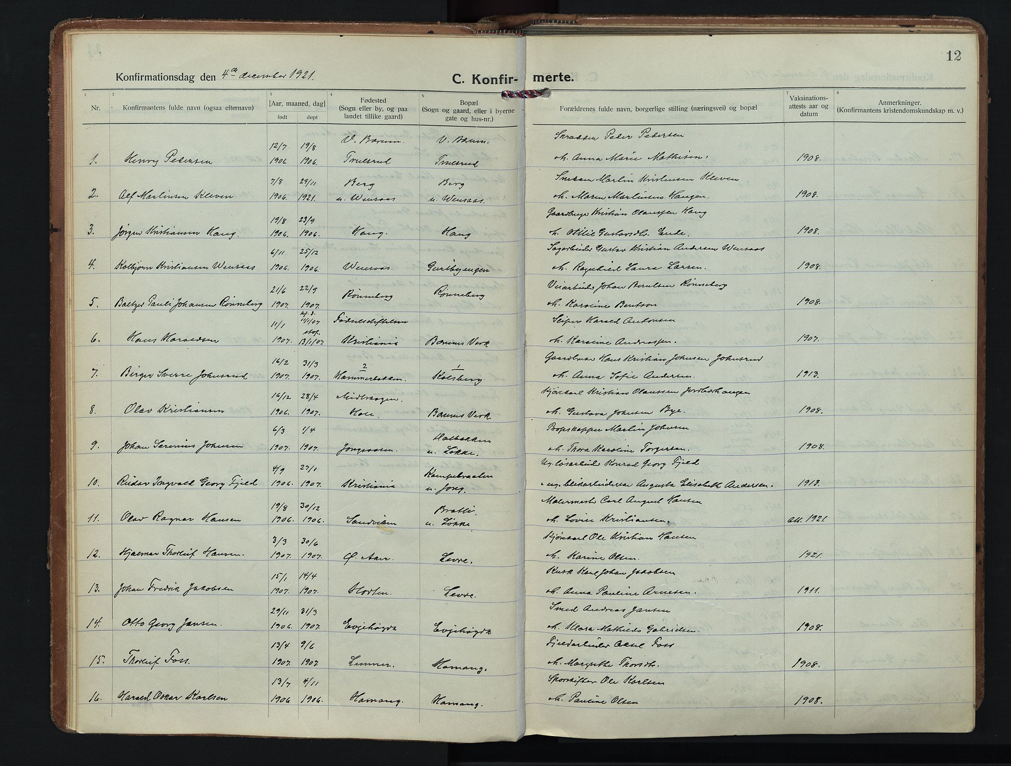 Vestre Bærum prestekontor Kirkebøker, AV/SAO-A-10209a/F/Fa/L0004: Parish register (official) no. 4, 1920-1952, p. 12