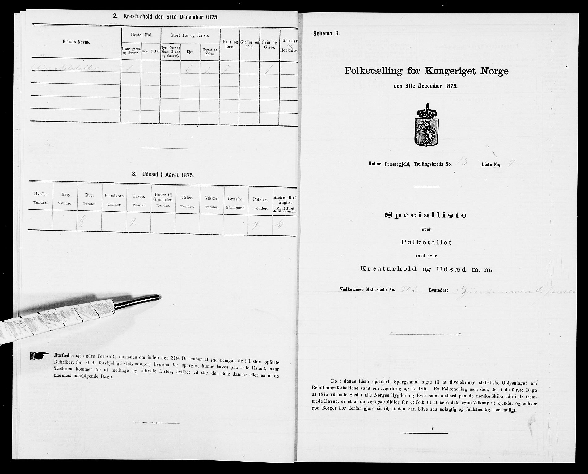 SAK, 1875 census for 1020P Holum, 1875, p. 1332