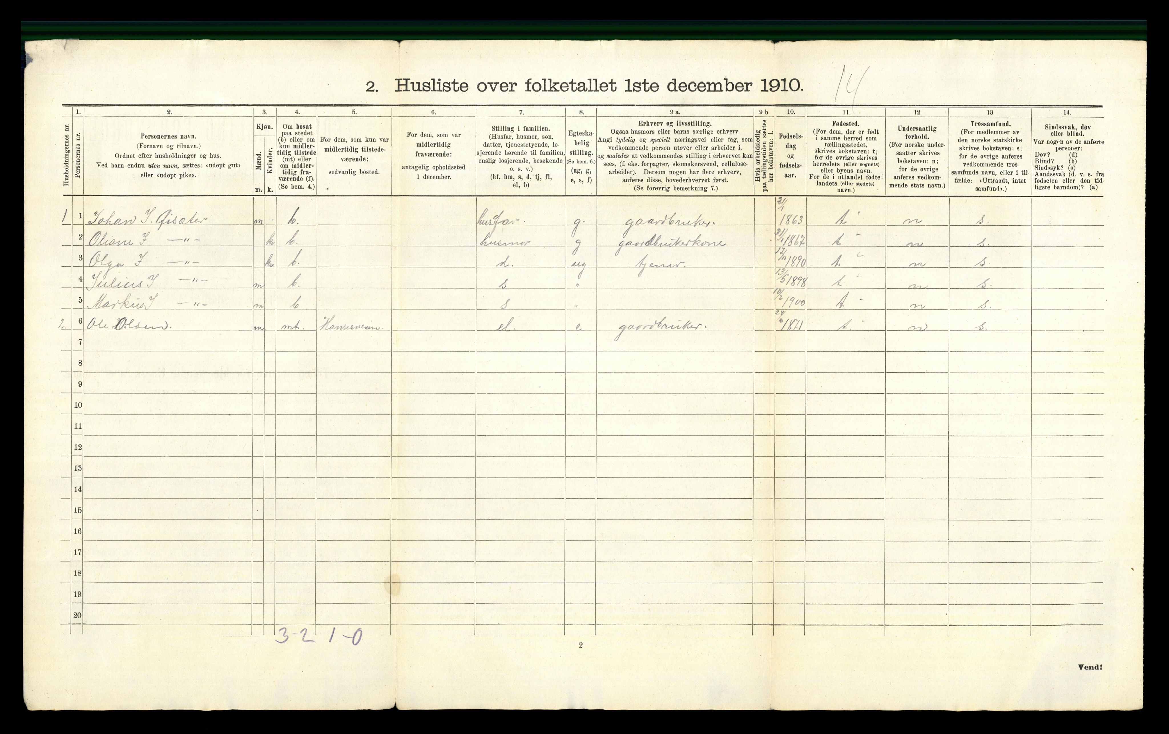 RA, 1910 census for Nordre Land, 1910, p. 64