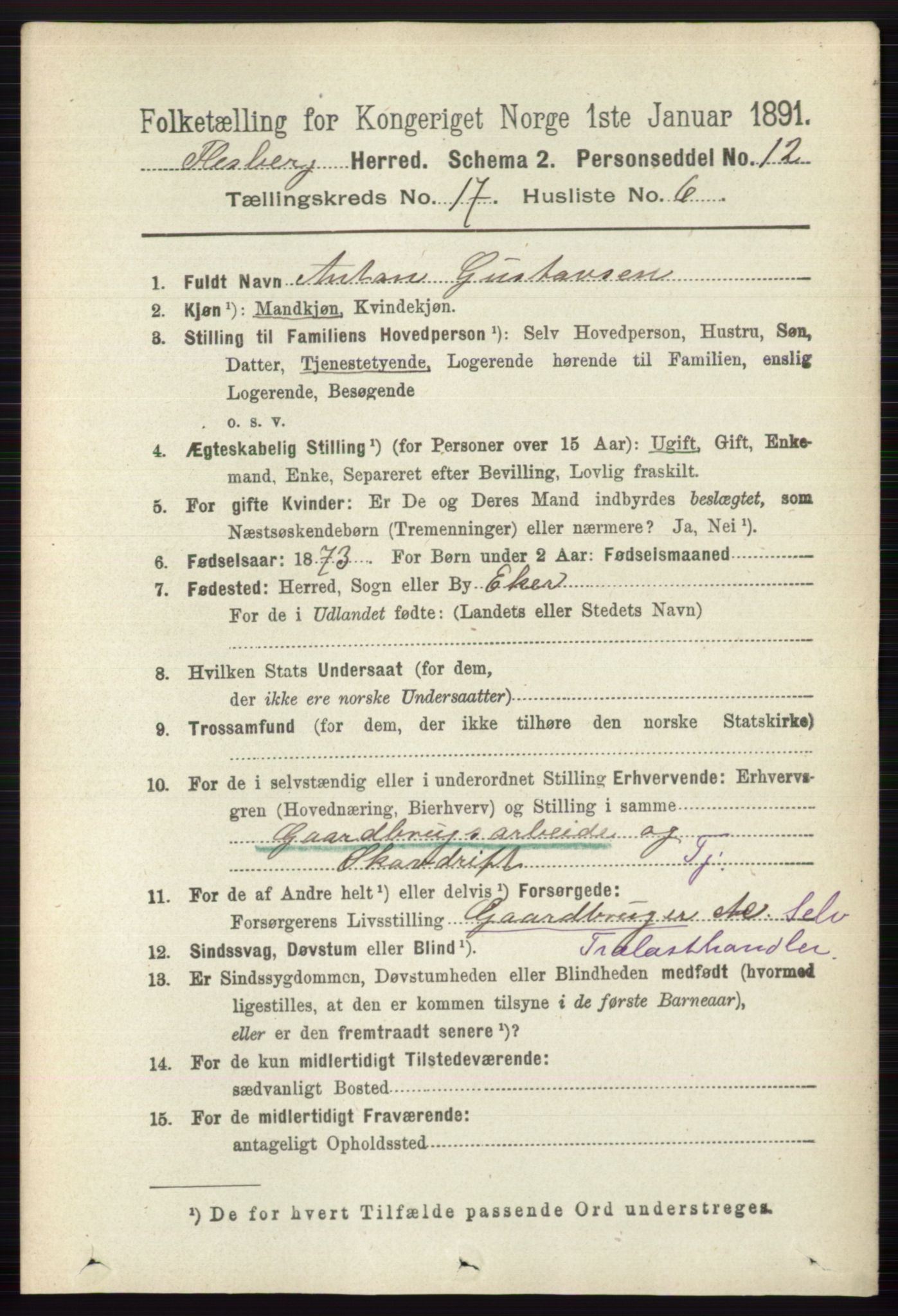 RA, 1891 census for 0631 Flesberg, 1891, p. 3024