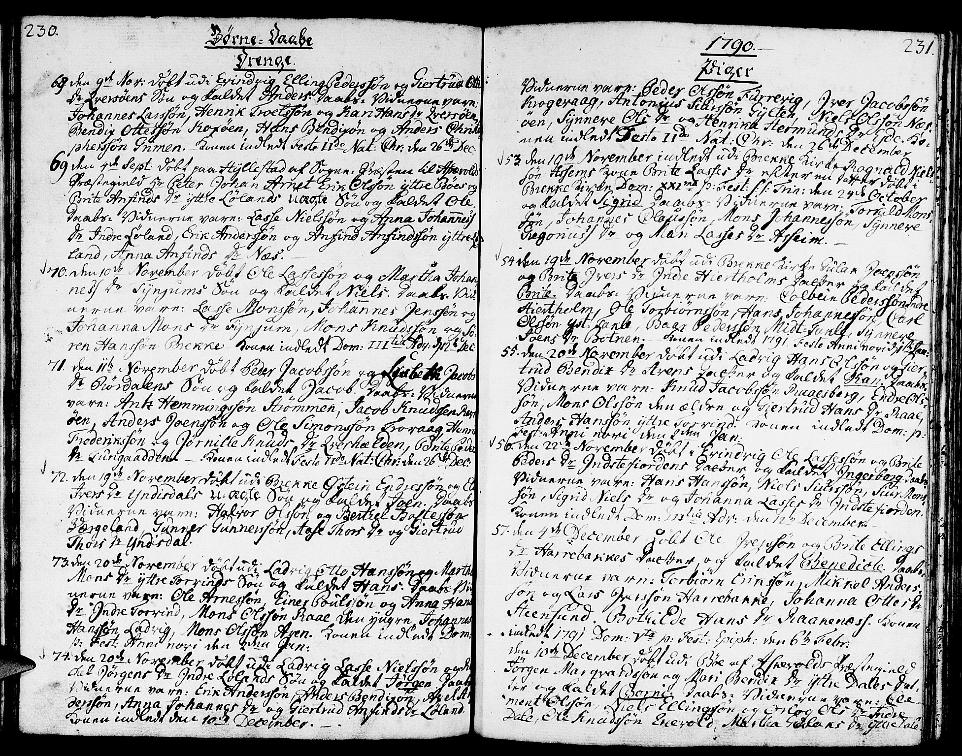 Gulen sokneprestembete, SAB/A-80201/H/Haa/Haaa/L0015: Parish register (official) no. A 15, 1788-1798, p. 230-231