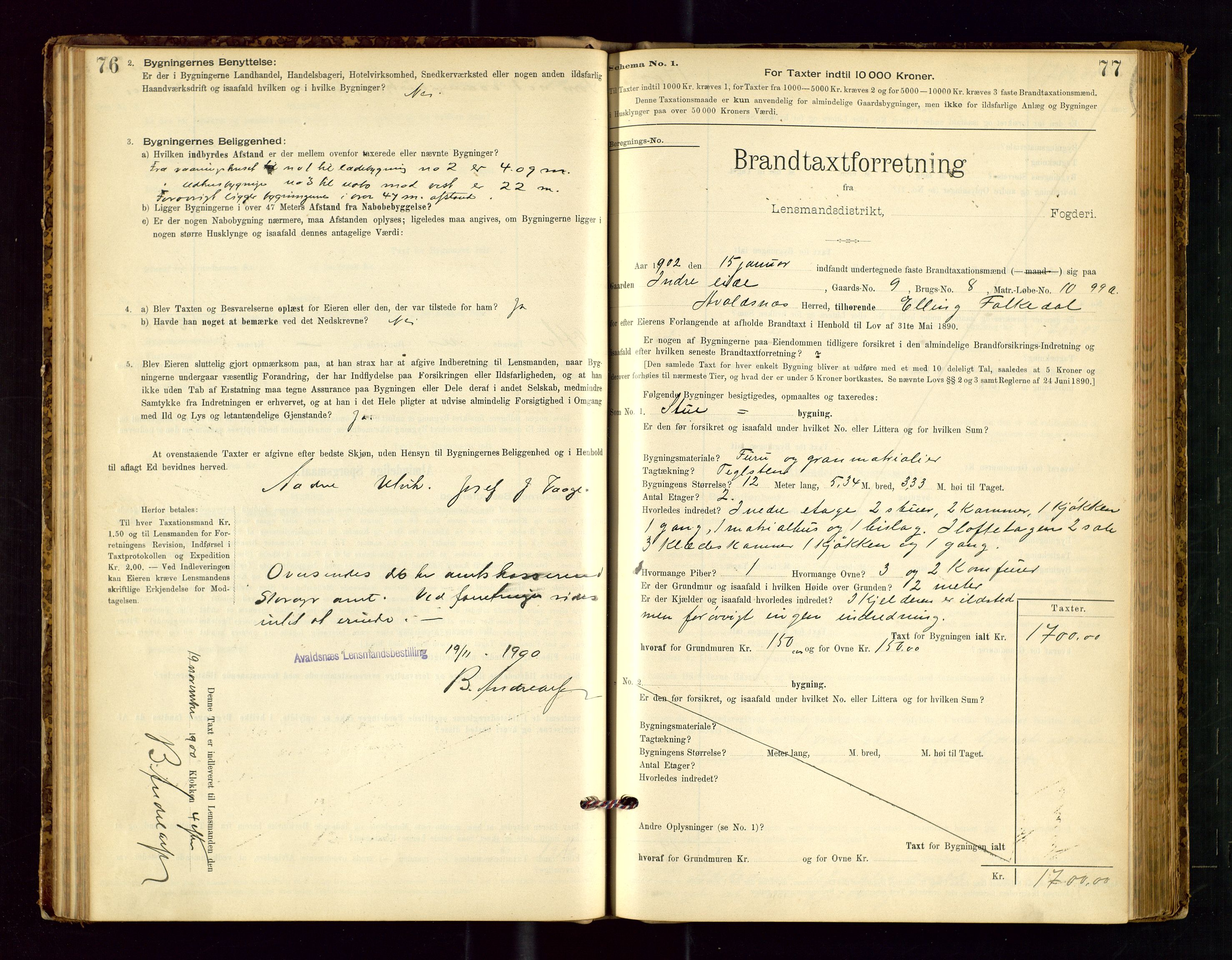 Avaldsnes lensmannskontor, SAST/A-100286/Gob/L0001: "Brandtaxationsprotokol for Avaldsnes Lensmandsdistrikt Ryfylke Fogderi", 1894-1925, p. 76-77