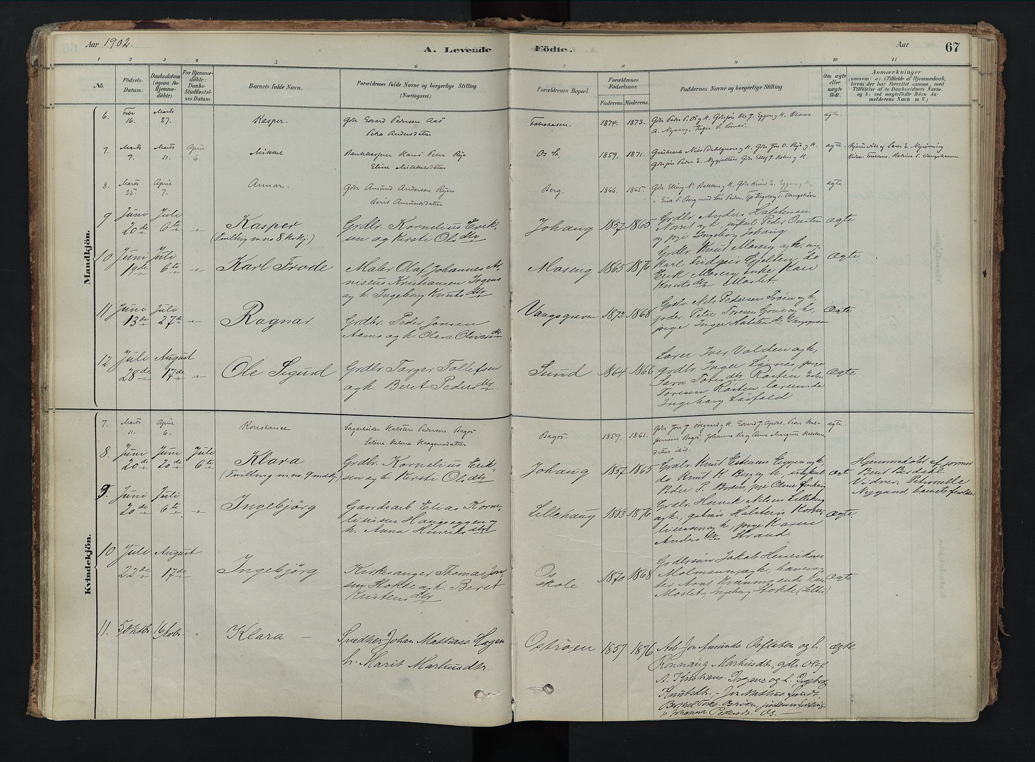 Tolga prestekontor, SAH/PREST-062/K/L0008: Parish register (official) no. 8, 1877-1910, p. 67