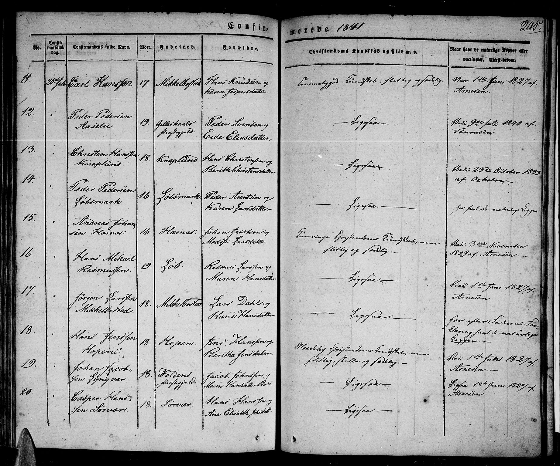 Ministerialprotokoller, klokkerbøker og fødselsregistre - Nordland, AV/SAT-A-1459/801/L0006: Parish register (official) no. 801A06, 1834-1845, p. 205