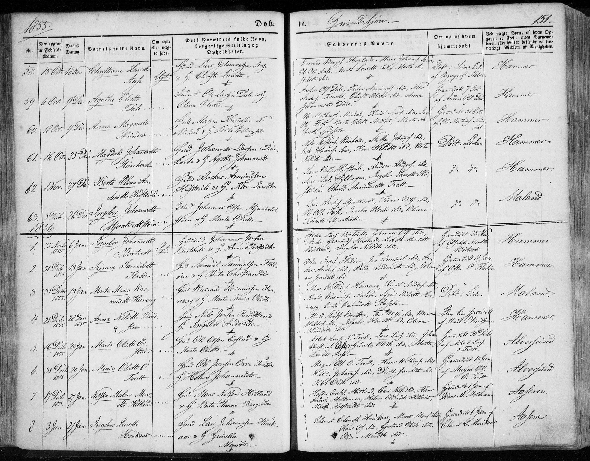 Hamre sokneprestembete, SAB/A-75501/H/Ha/Haa/Haaa/L0013: Parish register (official) no. A 13, 1846-1857, p. 151