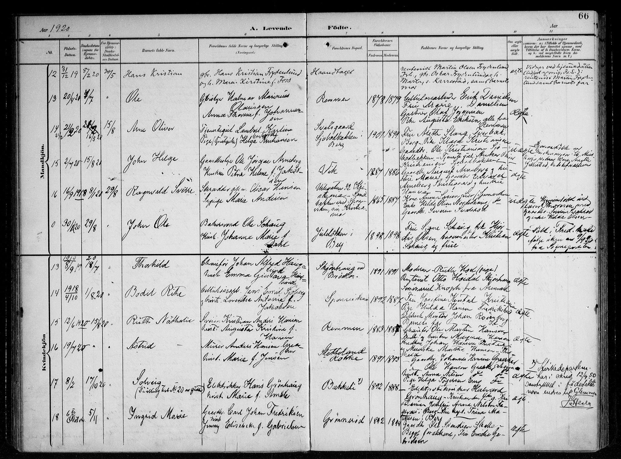 Berg prestekontor Kirkebøker, AV/SAO-A-10902/F/Fa/L0008: Parish register (official) no. I 8, 1902-1920, p. 66