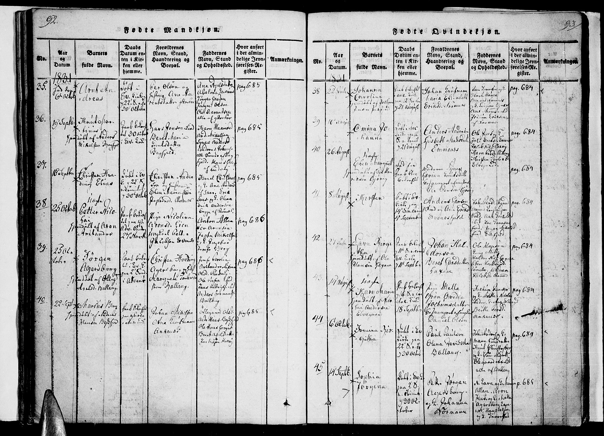 Ministerialprotokoller, klokkerbøker og fødselsregistre - Nordland, AV/SAT-A-1459/863/L0894: Parish register (official) no. 863A06, 1821-1851, p. 92-93