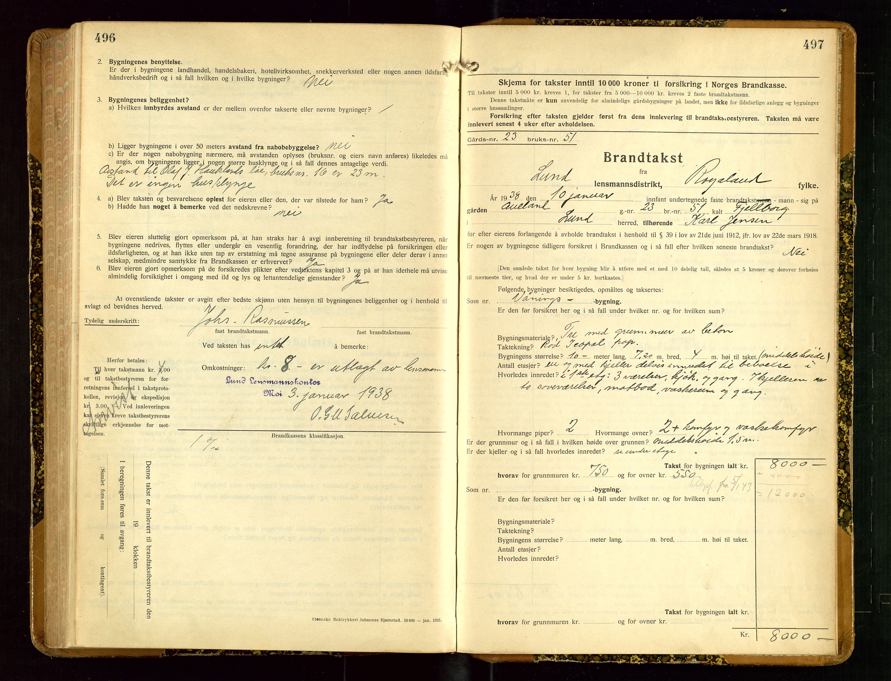 Lund lensmannskontor, AV/SAST-A-100303/Gob/L0005: "Brandtakstprotokoll", 1929-1938, p. 496-497