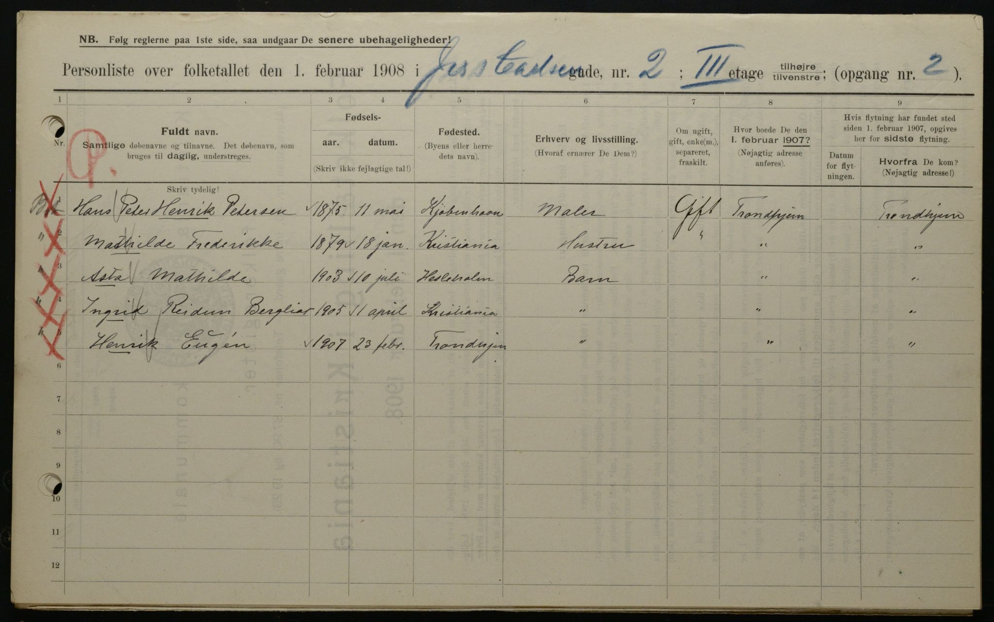 OBA, Municipal Census 1908 for Kristiania, 1908, p. 41961