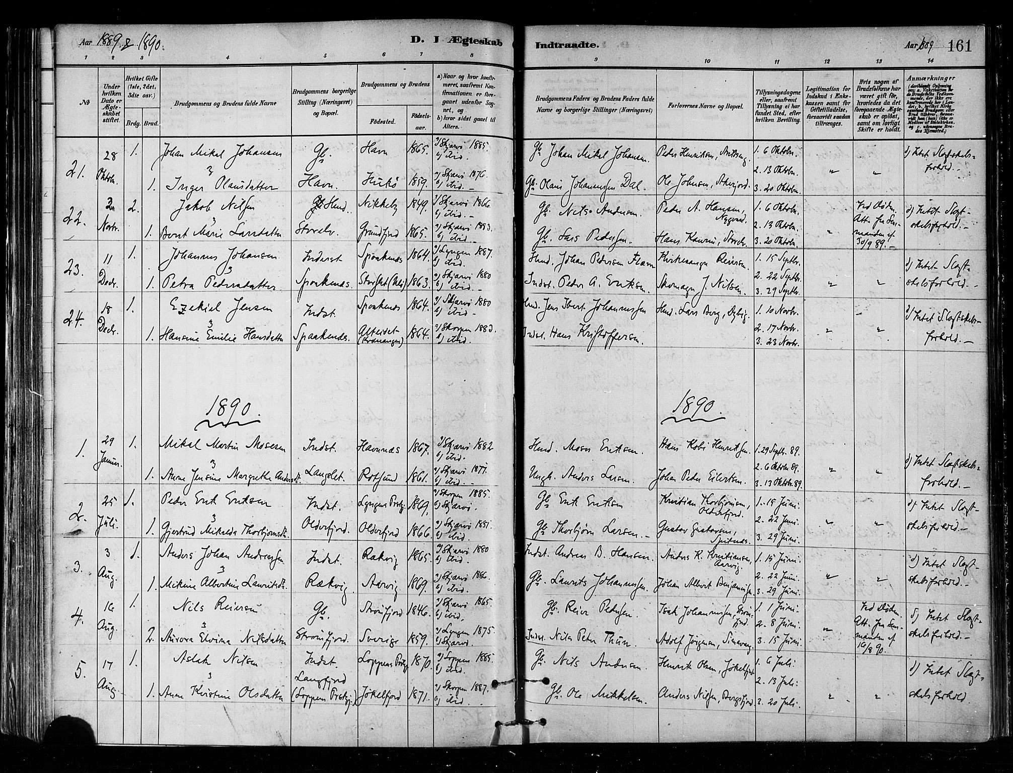 Skjervøy sokneprestkontor, SATØ/S-1300/H/Ha/Haa/L0010kirke: Parish register (official) no. 10, 1887-1898, p. 161