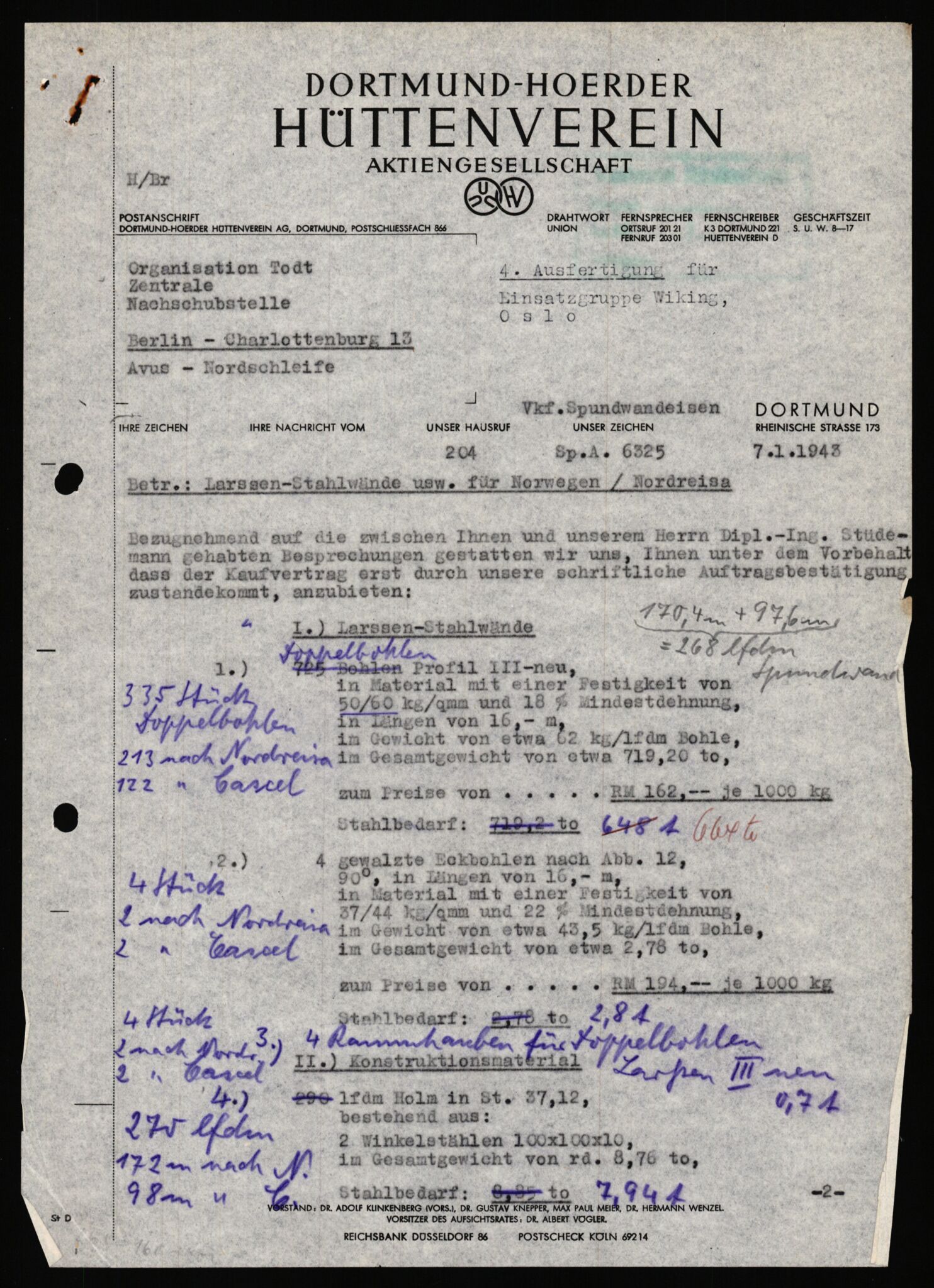 Tyske arkiver, Organisation Todt (OT), Einsatzgruppe Wiking, AV/RA-RAFA-2188/1/E/E6/E6c/L0007: Nachschub: Arkivkode 9451-9490, 1940-1945, p. 571