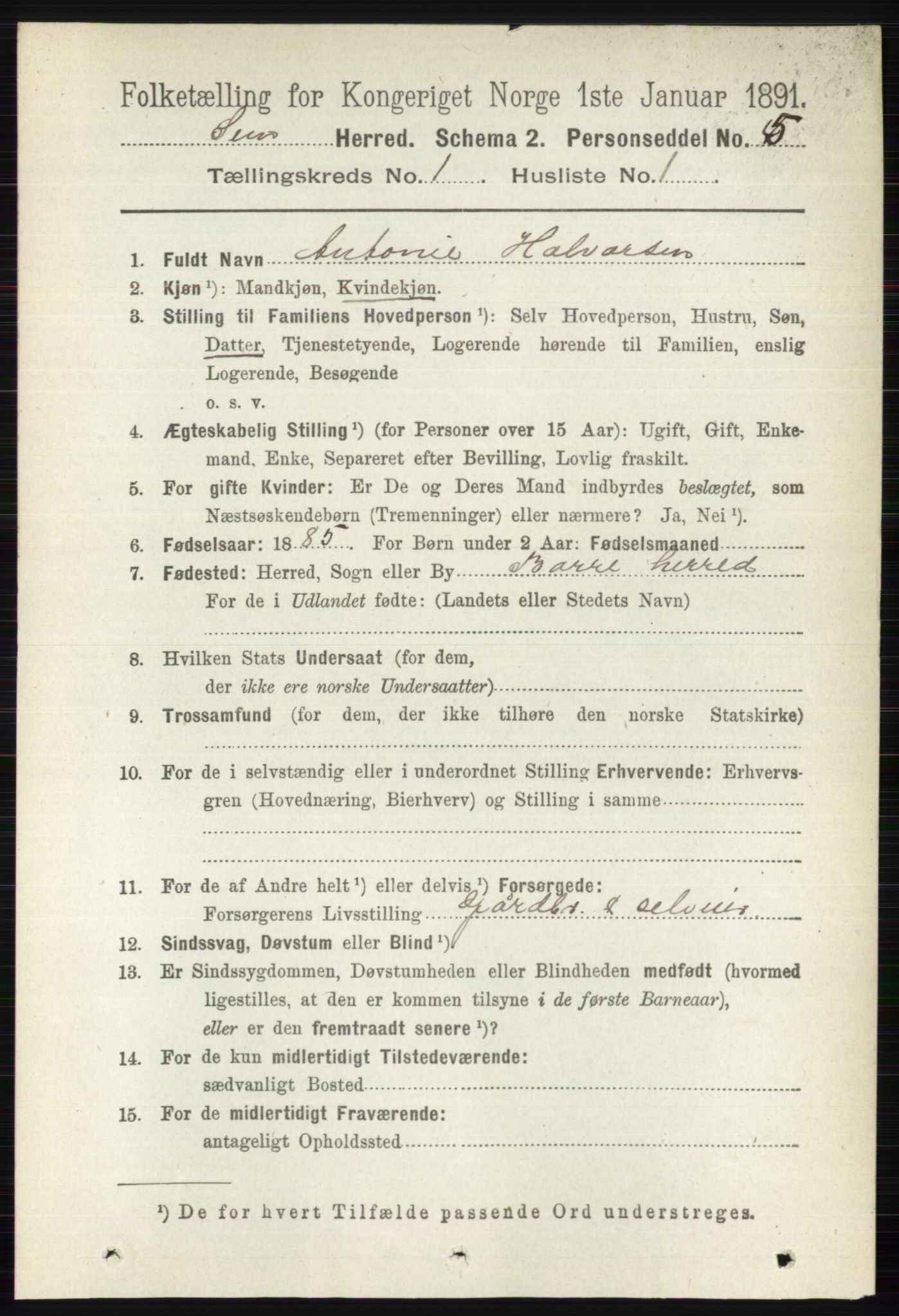 RA, 1891 census for 0721 Sem, 1891, p. 130