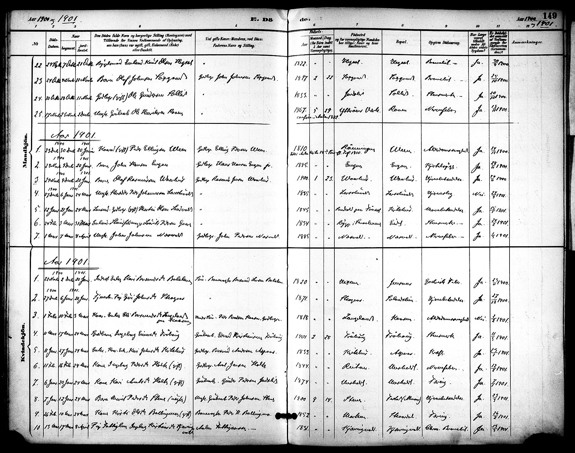 Ministerialprotokoller, klokkerbøker og fødselsregistre - Sør-Trøndelag, AV/SAT-A-1456/686/L0984: Parish register (official) no. 686A02, 1891-1906, p. 149