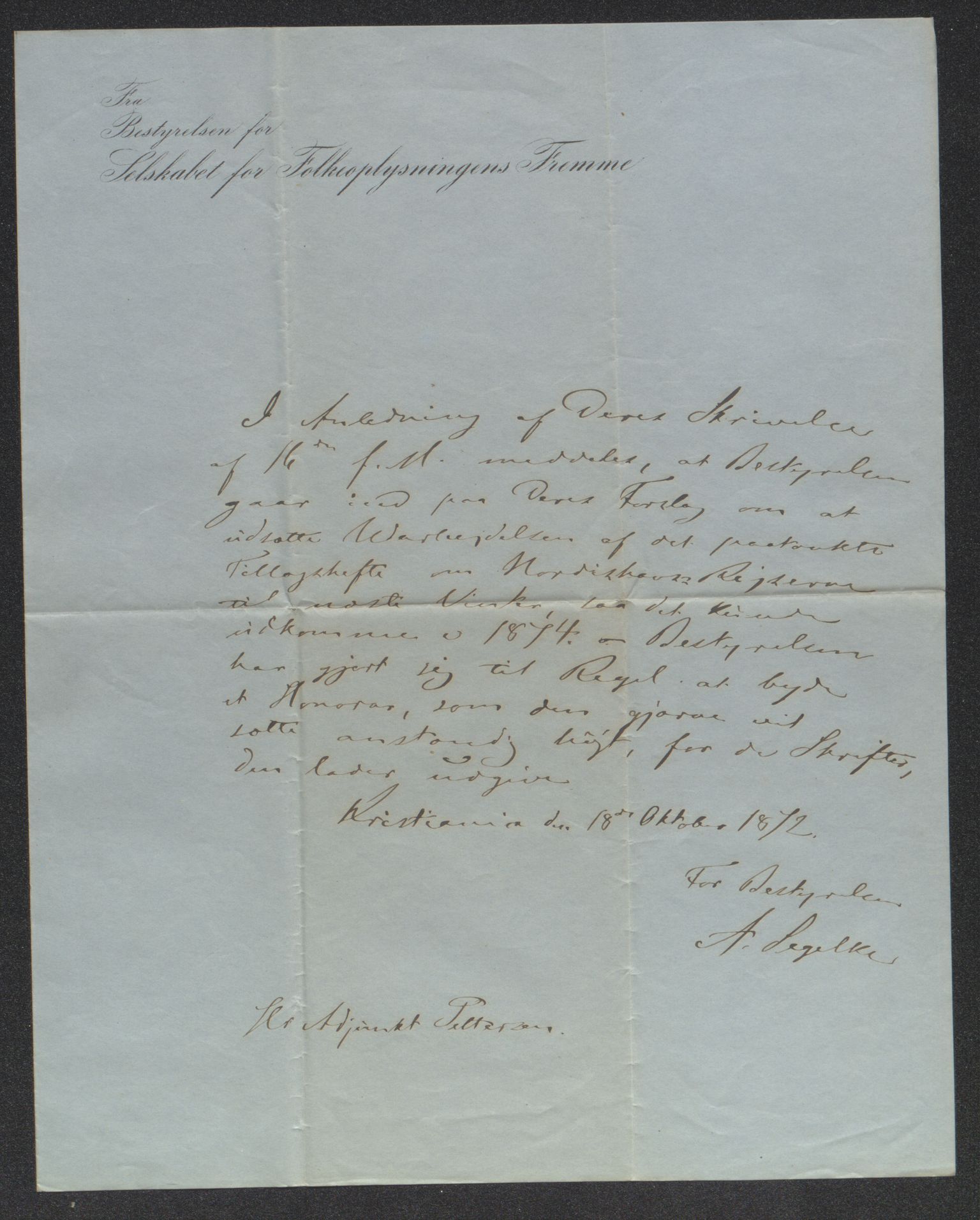 Tromsø Museum, AV/SATØ-S-0162/D/Db/L0032: Journalsaker og innkomne brev, 1872-1878, p. 43