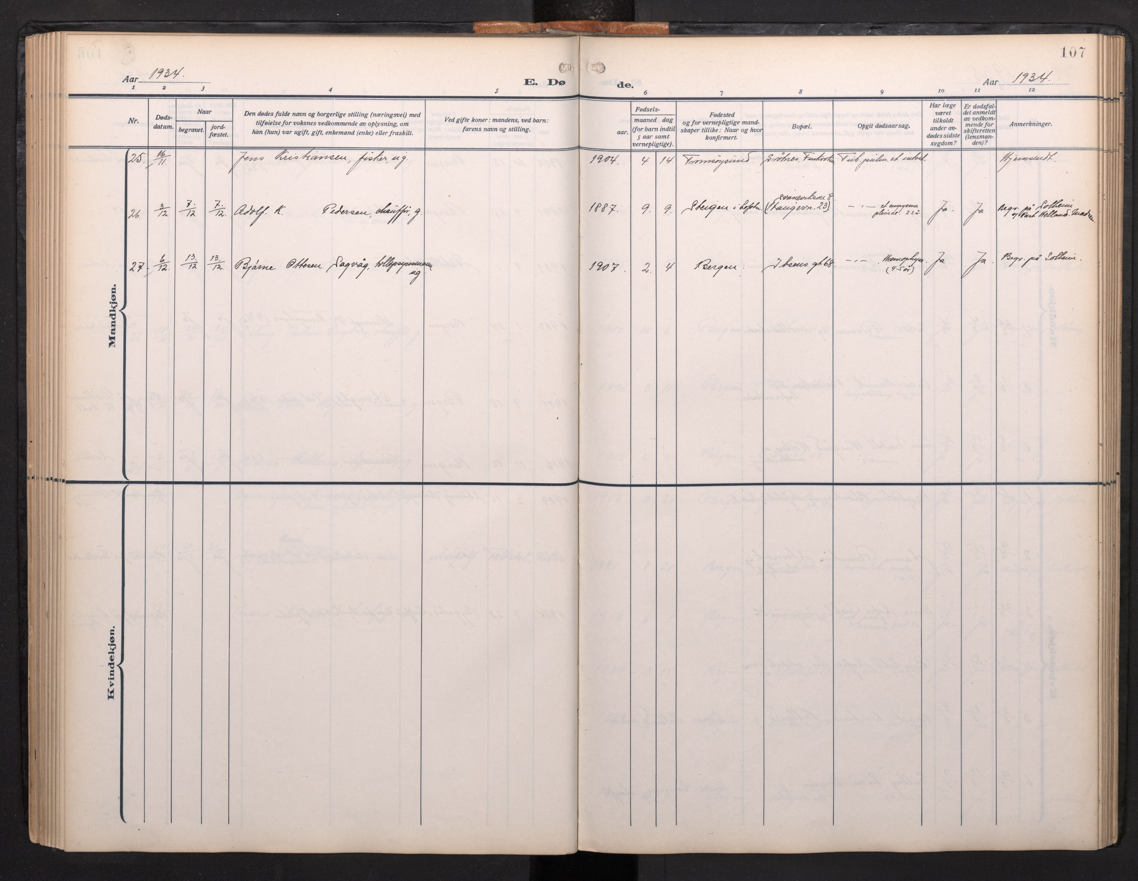 Arkivreferanse mangler*, SAB/-: Parish register (official) no. A 1, 1912-1957, p. 106b-107a