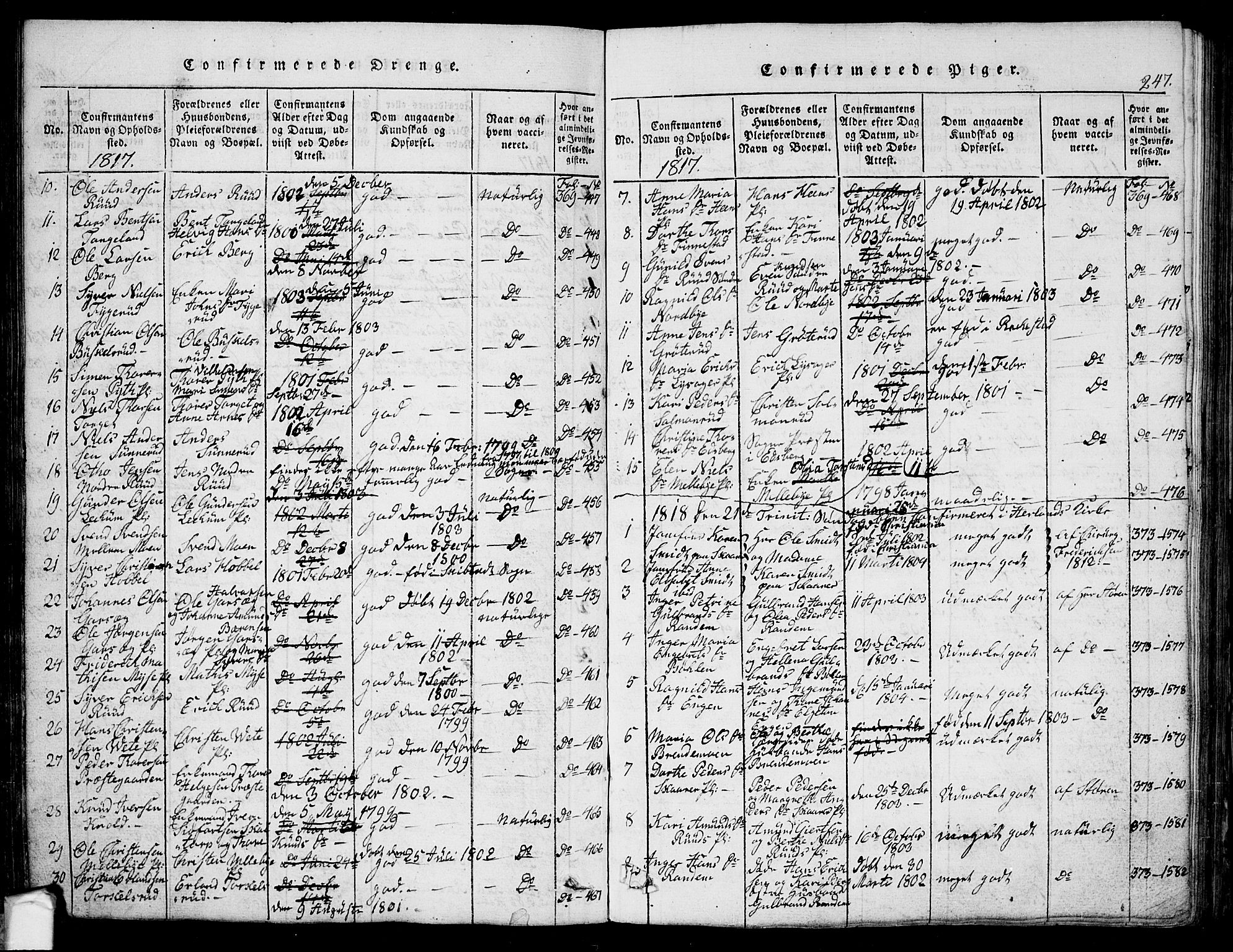 Eidsberg prestekontor Kirkebøker, AV/SAO-A-10905/G/Ga/L0001: Parish register (copy) no. I 1, 1814-1831, p. 247