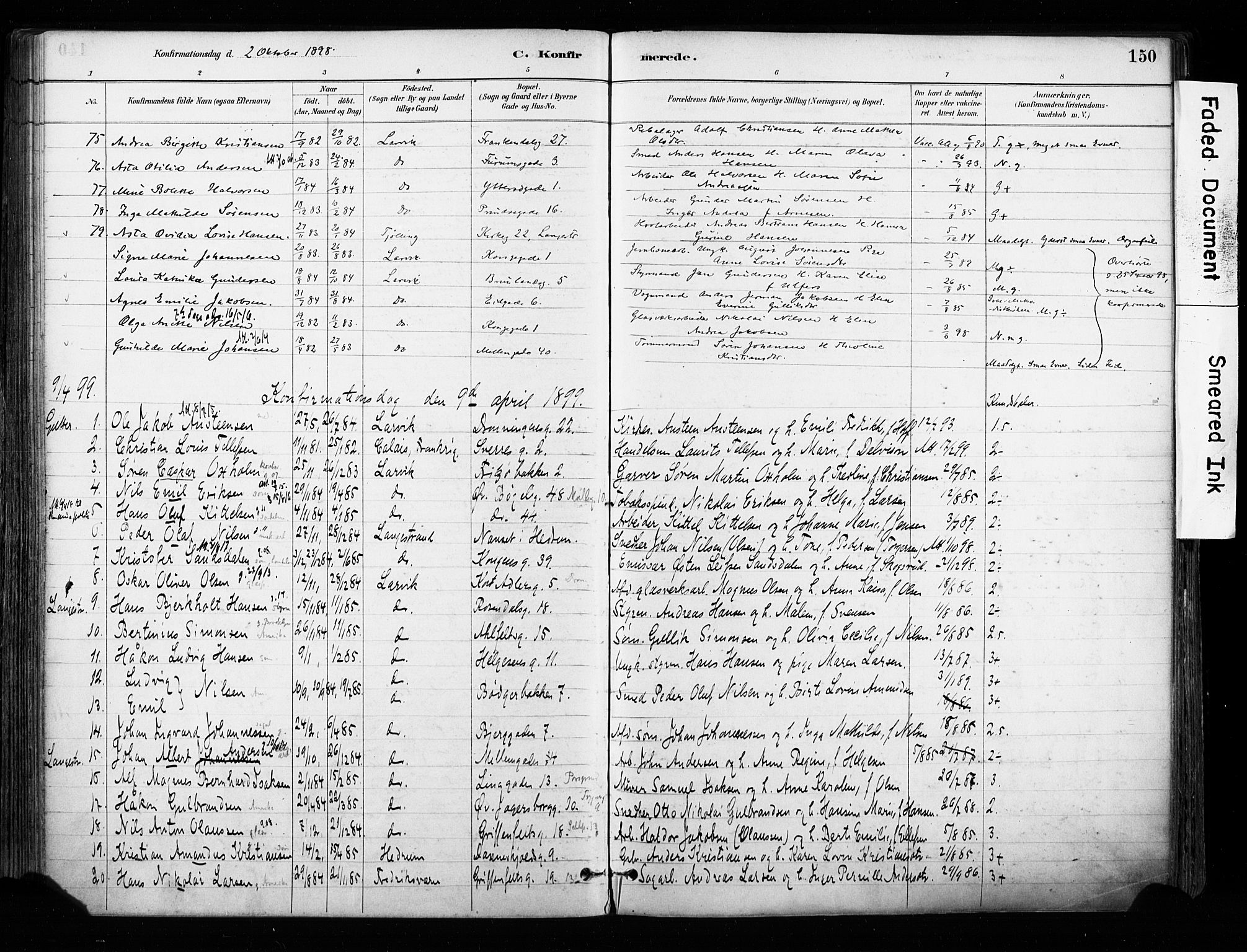Larvik kirkebøker, SAKO/A-352/F/Fa/L0008: Parish register (official) no. I 8, 1884-1902, p. 150
