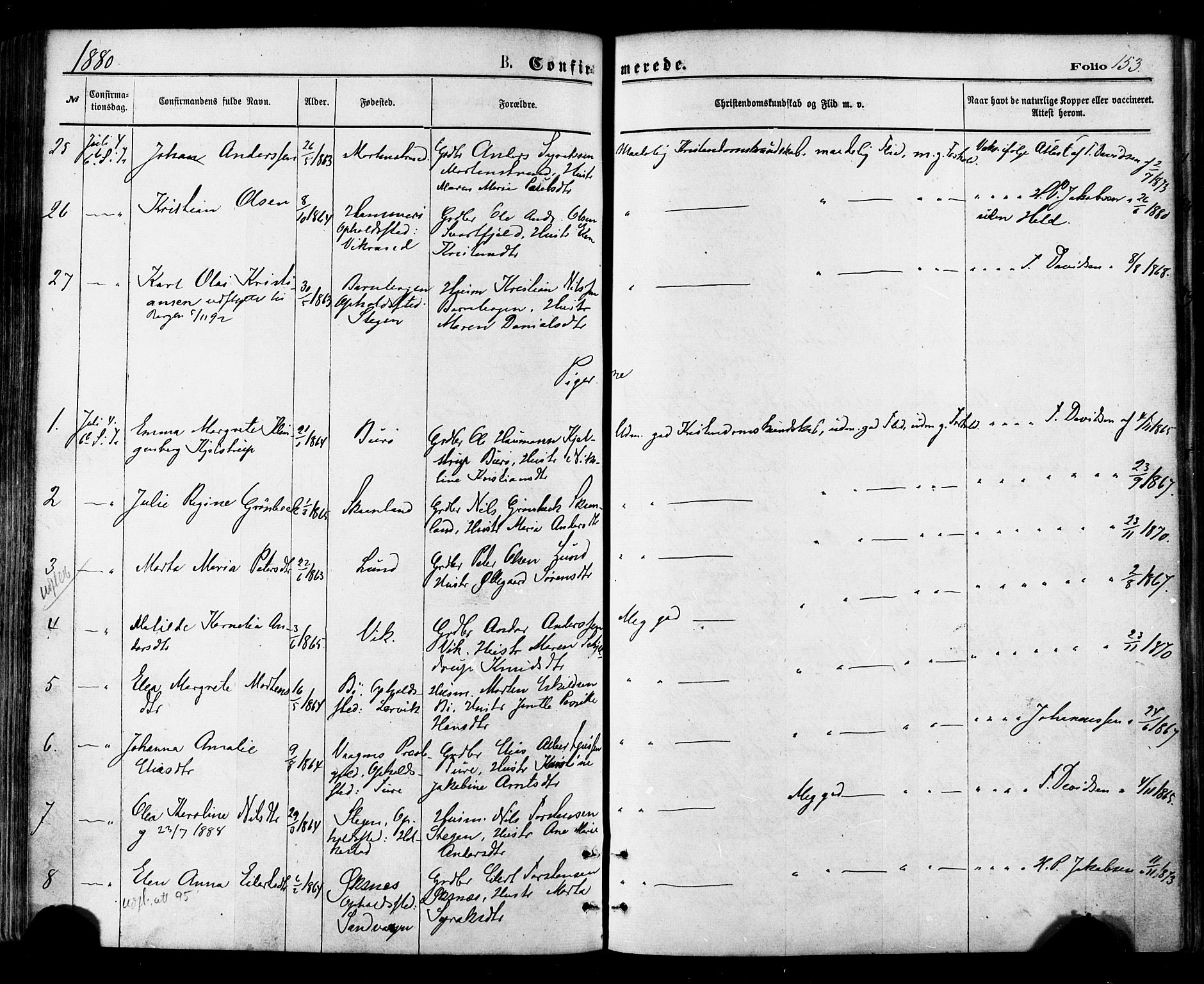 Ministerialprotokoller, klokkerbøker og fødselsregistre - Nordland, SAT/A-1459/855/L0802: Parish register (official) no. 855A10, 1875-1886, p. 153