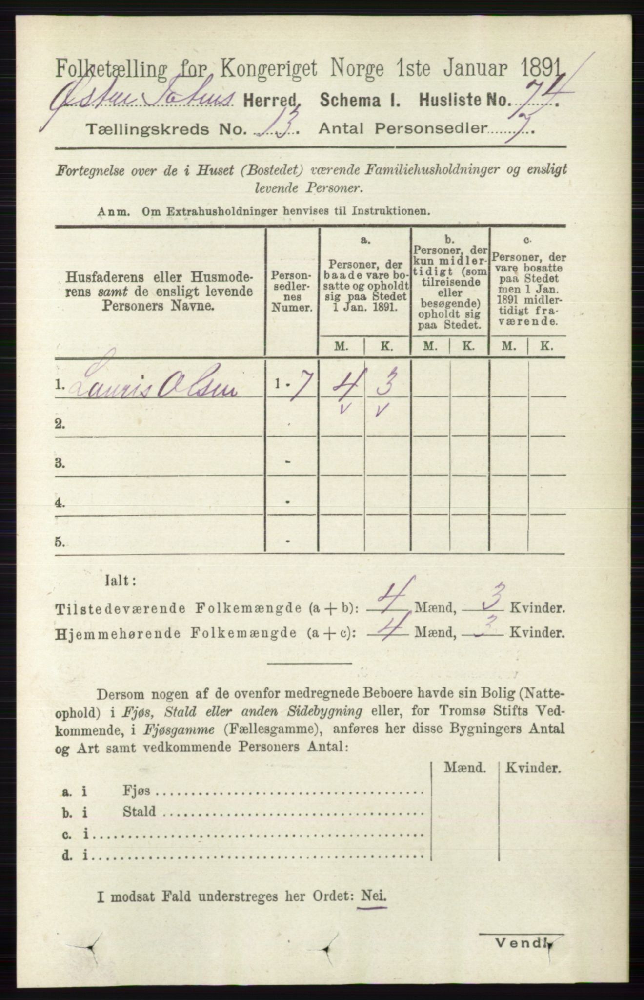 RA, 1891 census for 0528 Østre Toten, 1891, p. 8413