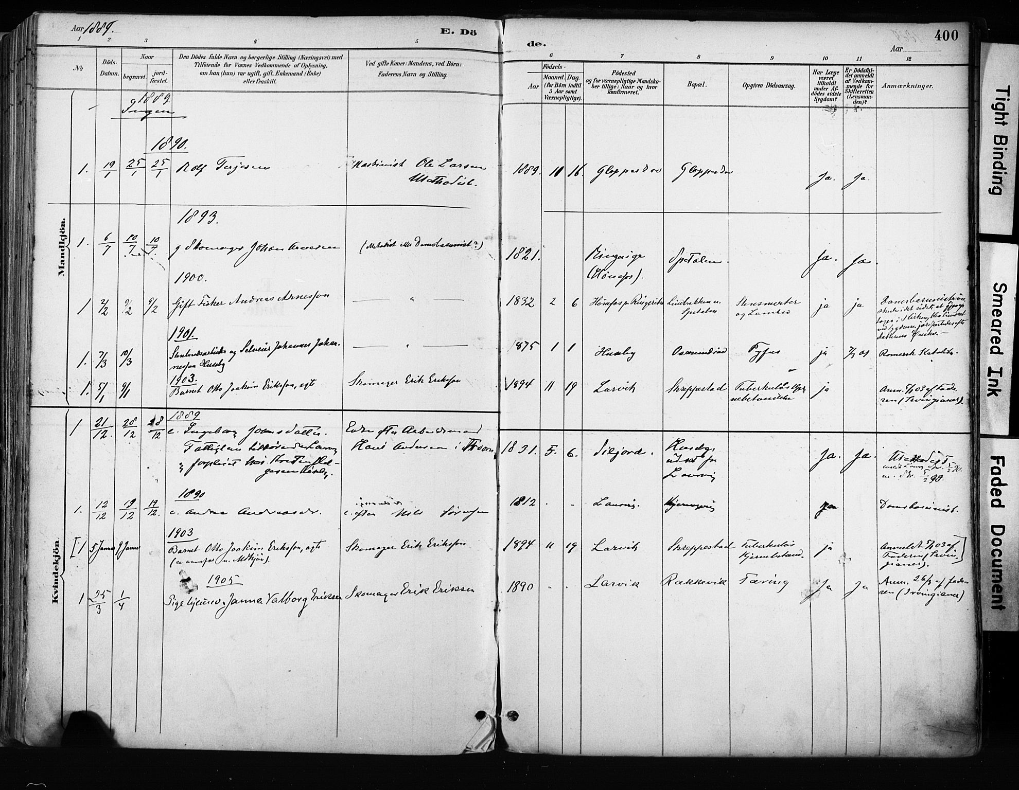 Tjølling kirkebøker, SAKO/A-60/F/Fa/L0009: Parish register (official) no. 9, 1887-1905, p. 400
