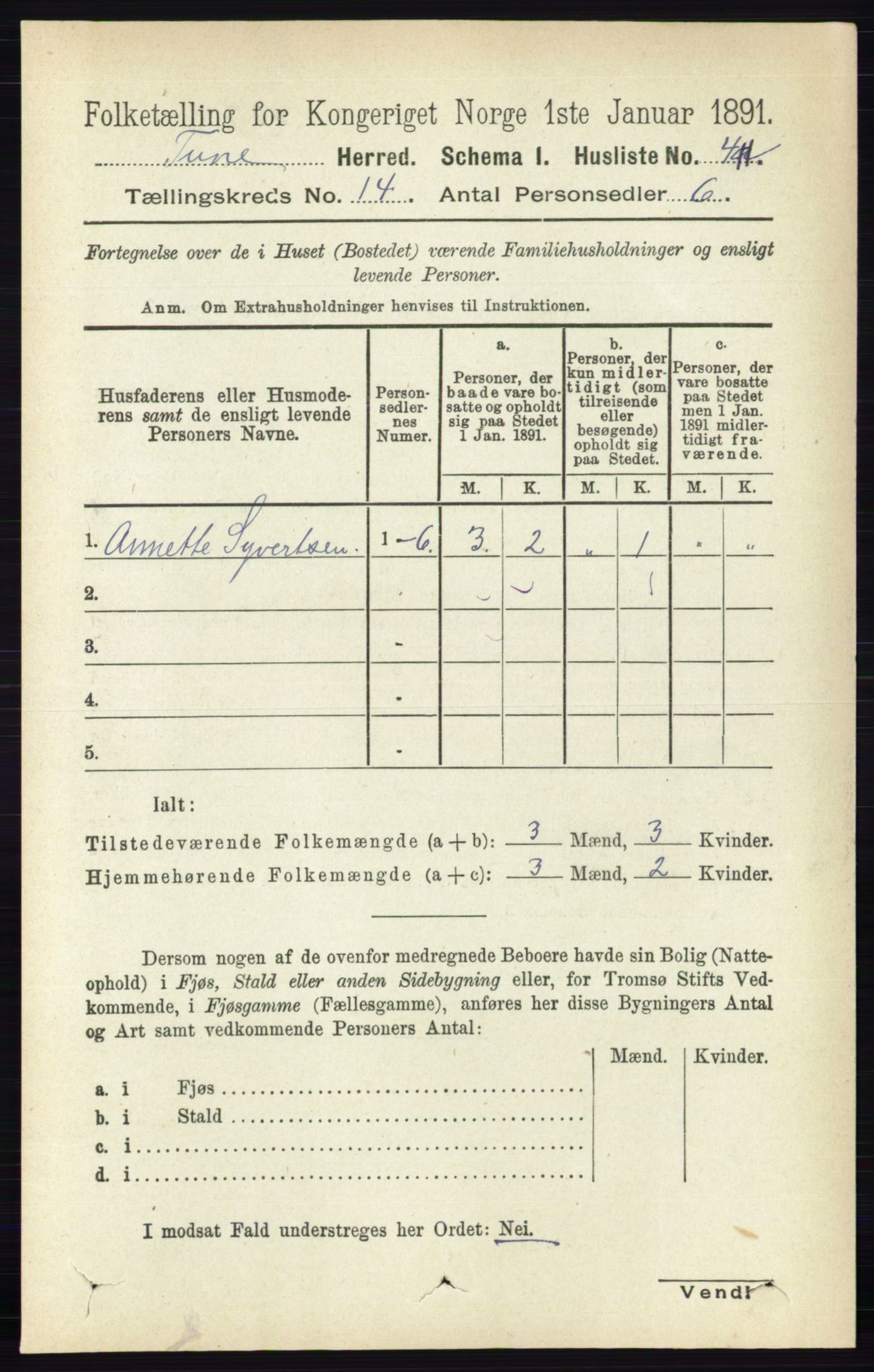 RA, 1891 census for 0130 Tune, 1891, p. 7890