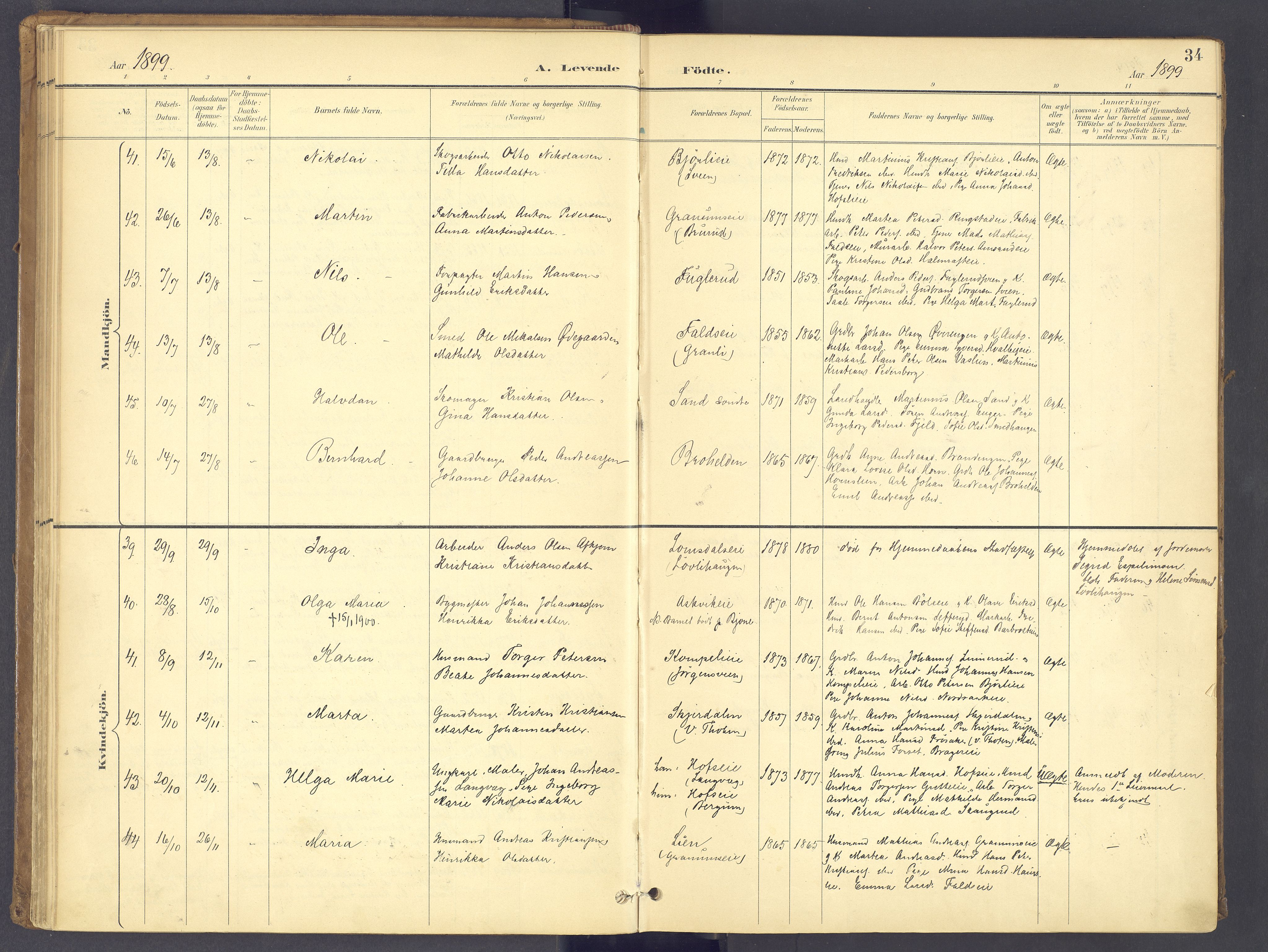 Søndre Land prestekontor, AV/SAH-PREST-122/K/L0006: Parish register (official) no. 6, 1895-1904, p. 34