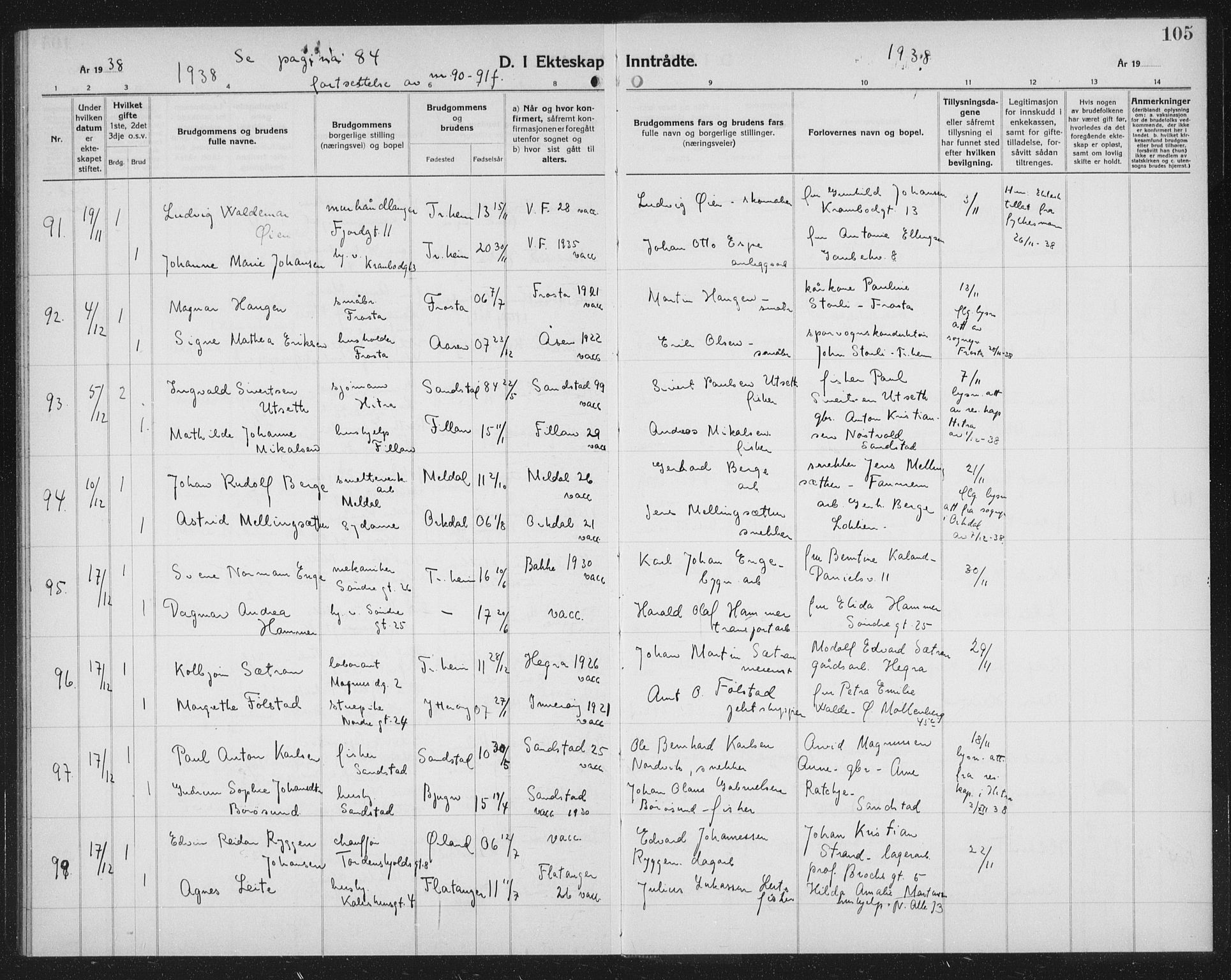 Ministerialprotokoller, klokkerbøker og fødselsregistre - Sør-Trøndelag, AV/SAT-A-1456/602/L0152: Parish register (copy) no. 602C20, 1933-1940, p. 105