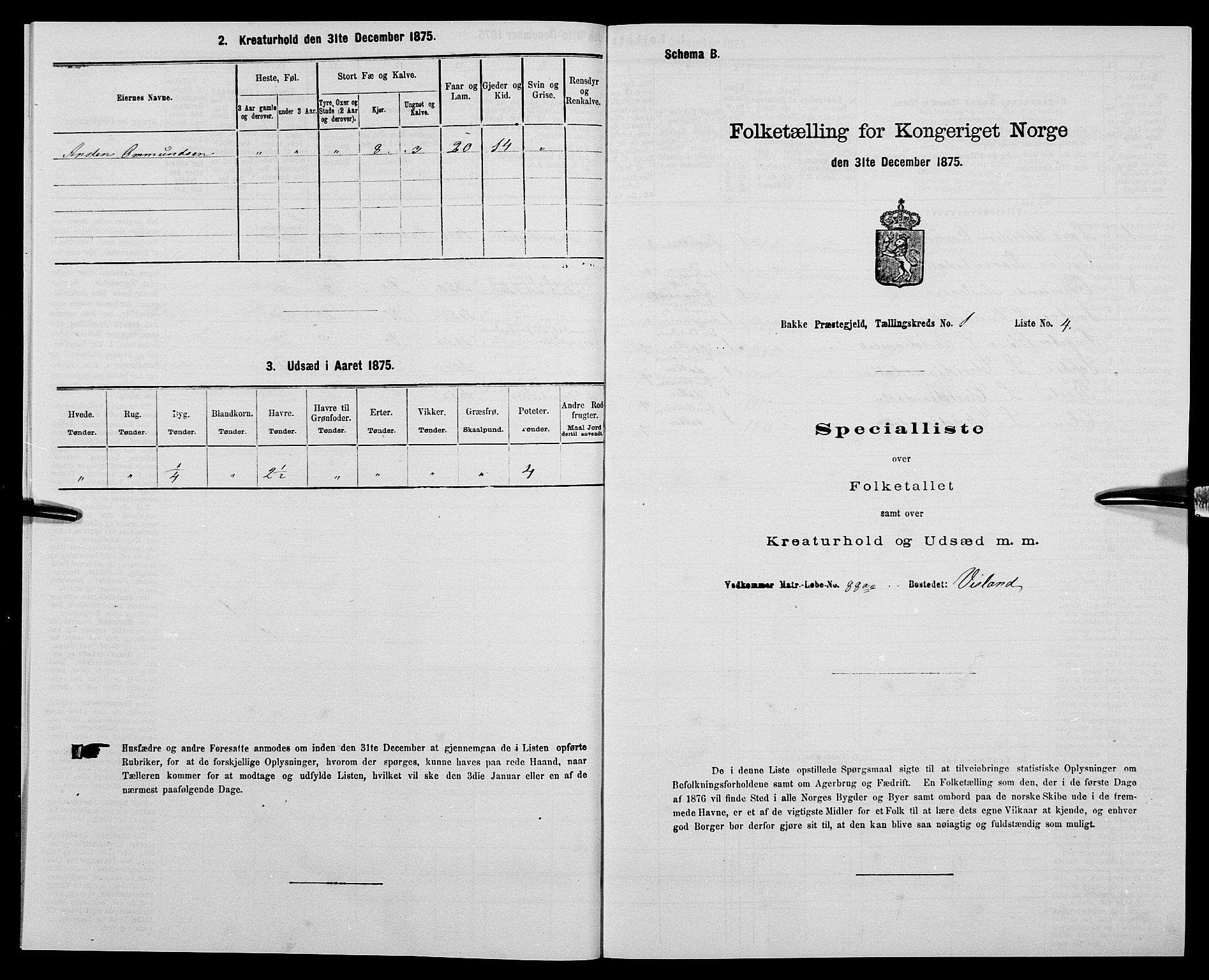 SAK, 1875 census for 1045P Bakke, 1875, p. 62