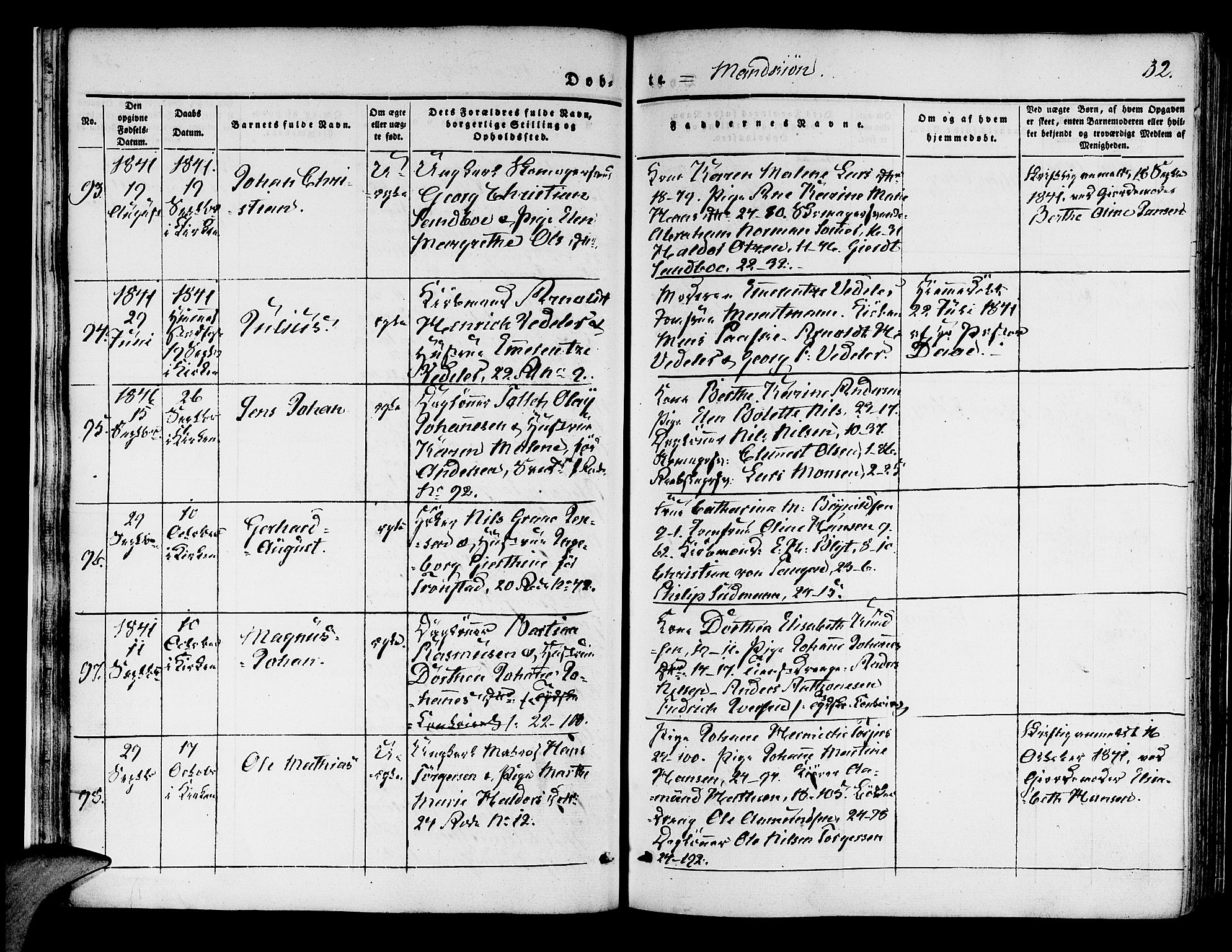 Korskirken sokneprestembete, SAB/A-76101/H/Hab: Parish register (copy) no. B 1, 1839-1847, p. 32