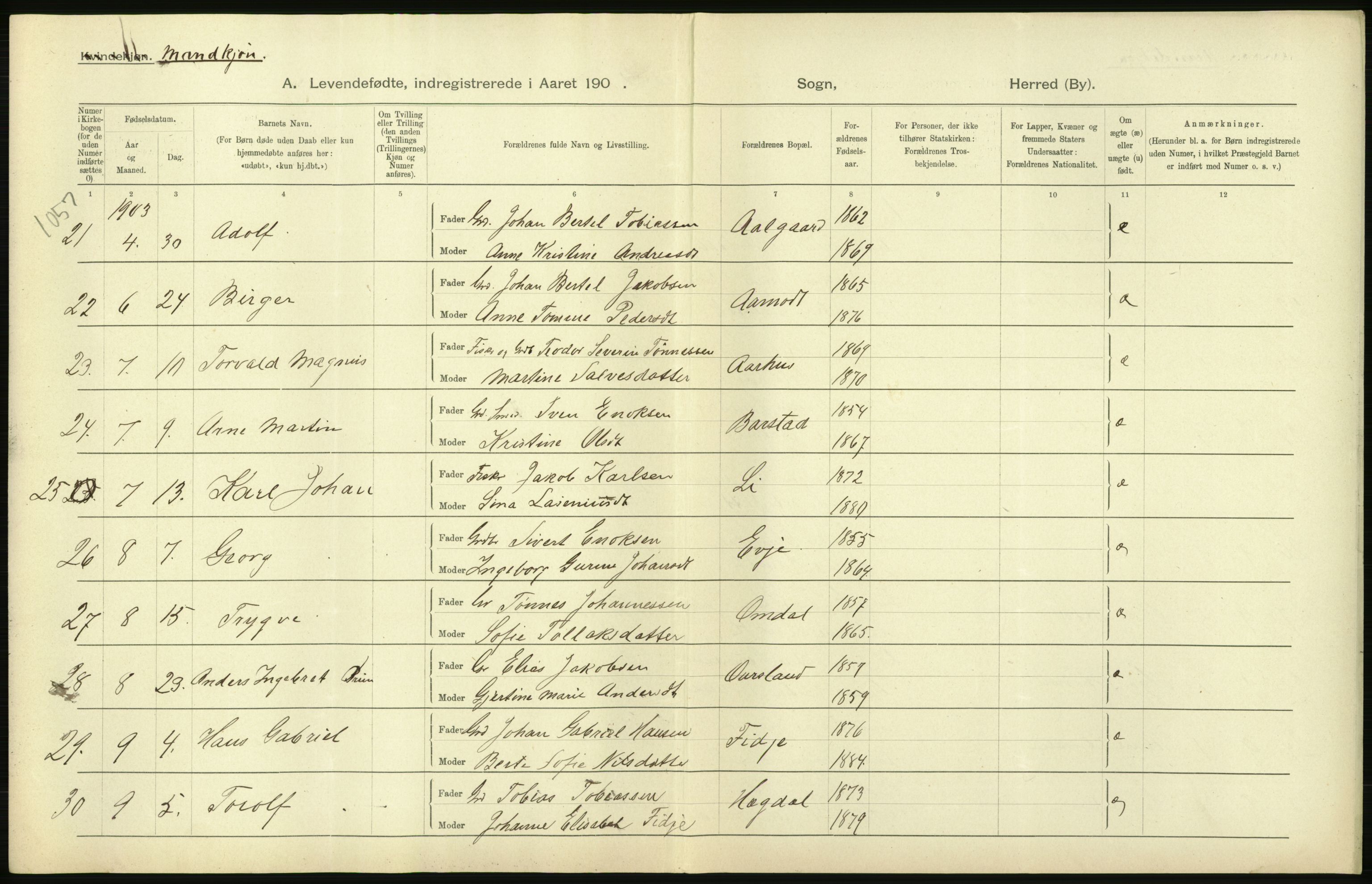 Statistisk sentralbyrå, Sosiodemografiske emner, Befolkning, AV/RA-S-2228/D/Df/Dfa/Dfaa/L0012: Stavanger amt: Fødte, gifte, døde, 1903, p. 4