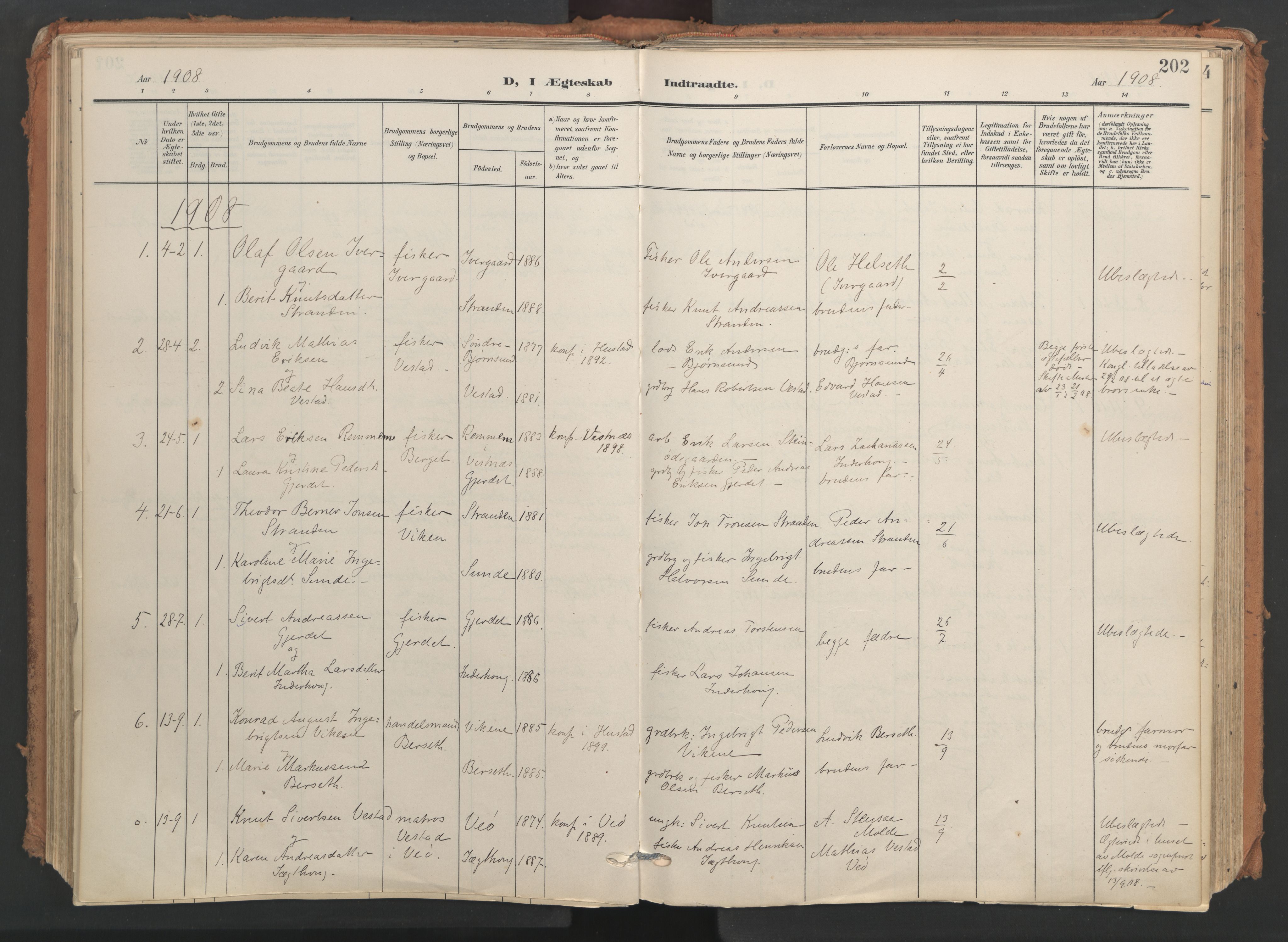 Ministerialprotokoller, klokkerbøker og fødselsregistre - Møre og Romsdal, SAT/A-1454/566/L0771: Parish register (official) no. 566A10, 1904-1929, p. 202