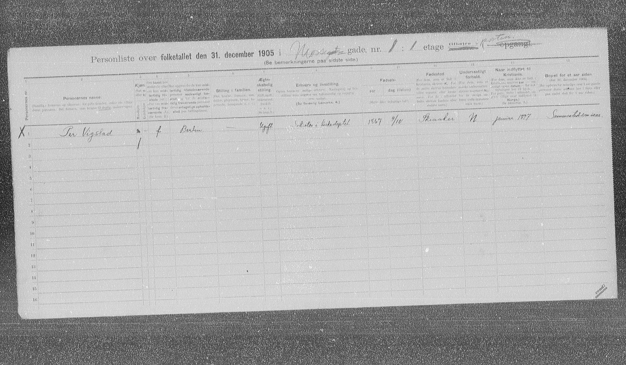 OBA, Municipal Census 1905 for Kristiania, 1905, p. 34489