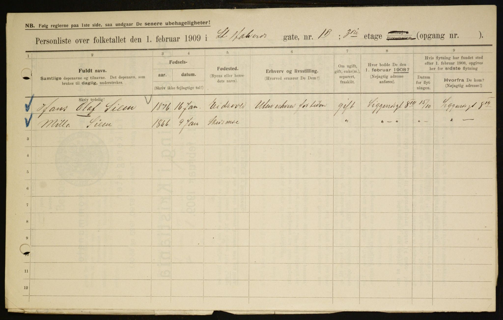 OBA, Municipal Census 1909 for Kristiania, 1909, p. 79464