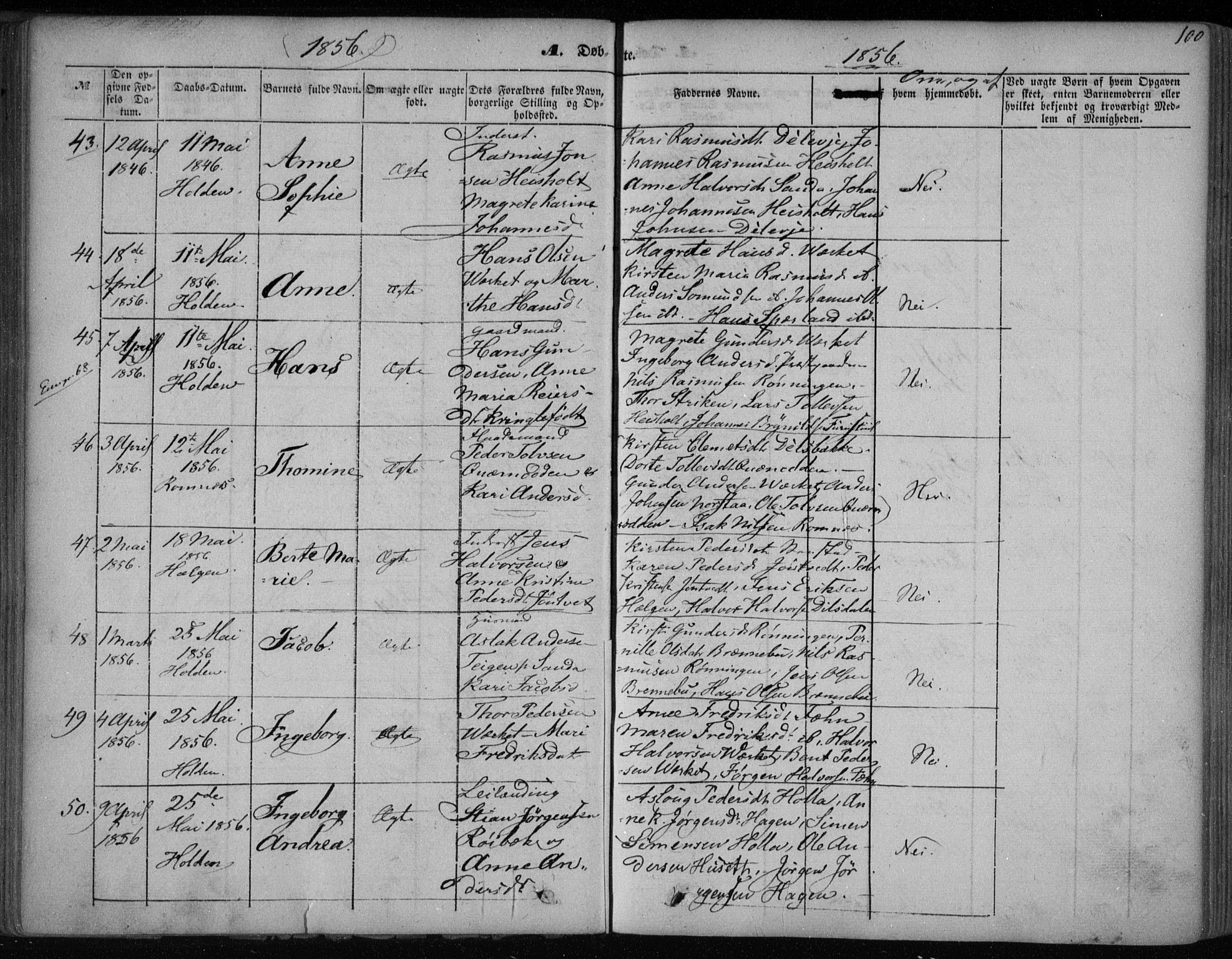 Holla kirkebøker, AV/SAKO-A-272/F/Fa/L0005: Parish register (official) no. 5, 1849-1860, p. 100