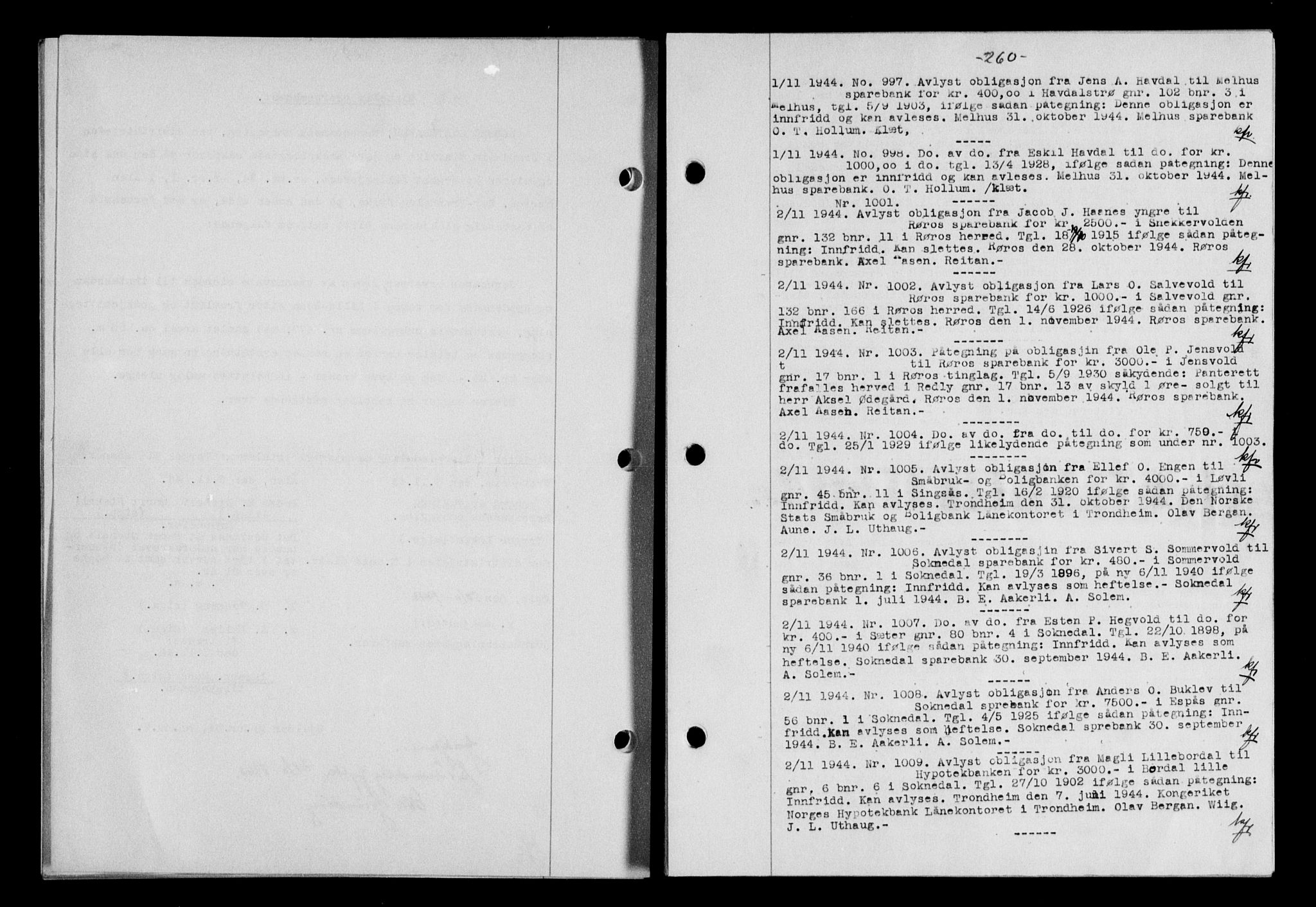 Gauldal sorenskriveri, SAT/A-0014/1/2/2C/L0058: Mortgage book no. 63, 1944-1945, Diary no: : 997/1944