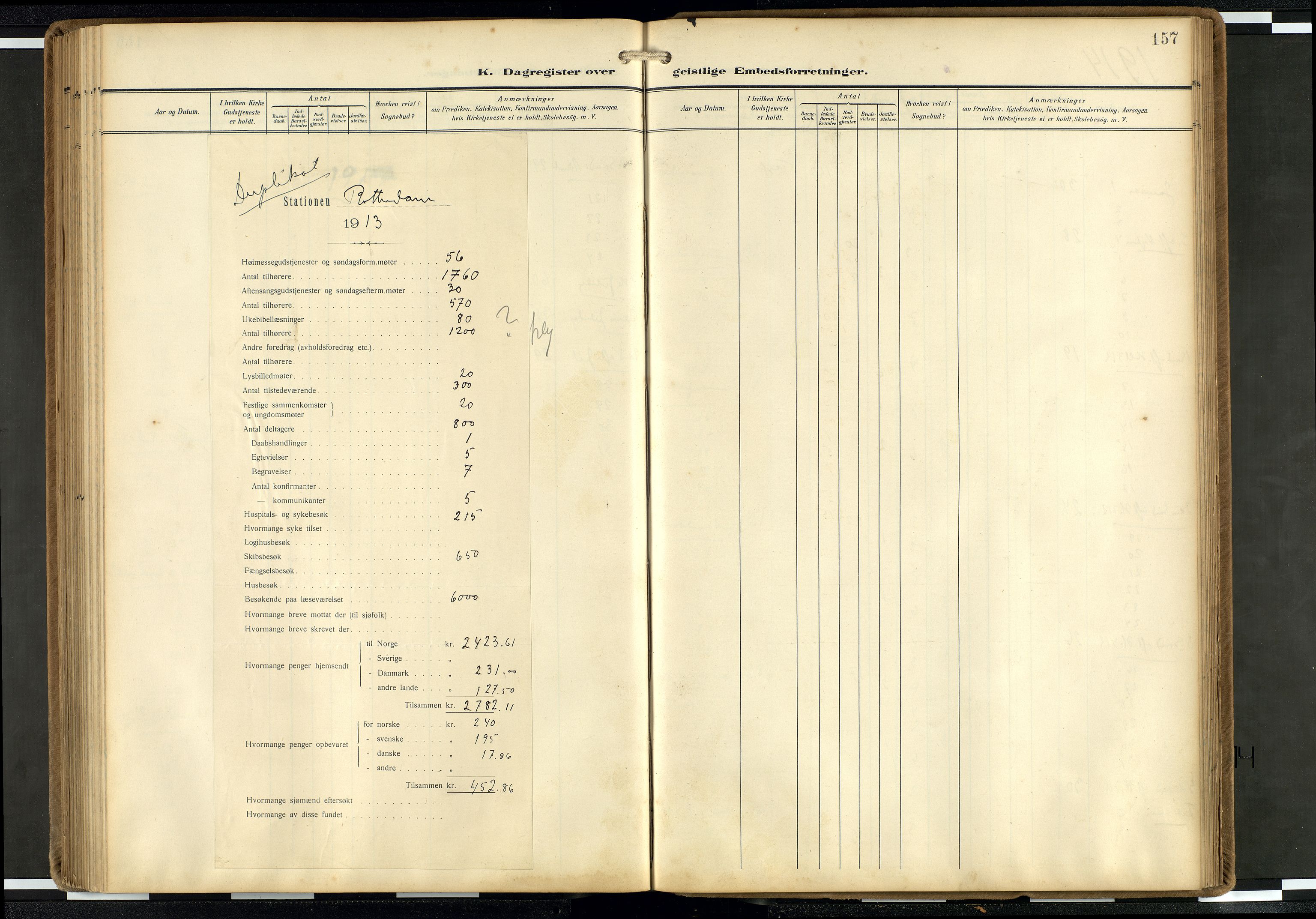 Den norske sjømannsmisjon i utlandet/Hollandske havner (Amsterdam-Rotterdam-Europort), AV/SAB-SAB/PA-0106/H/Ha/Haa/L0003: Parish register (official) no. A 3, 1908-1927, p. 156b-157a