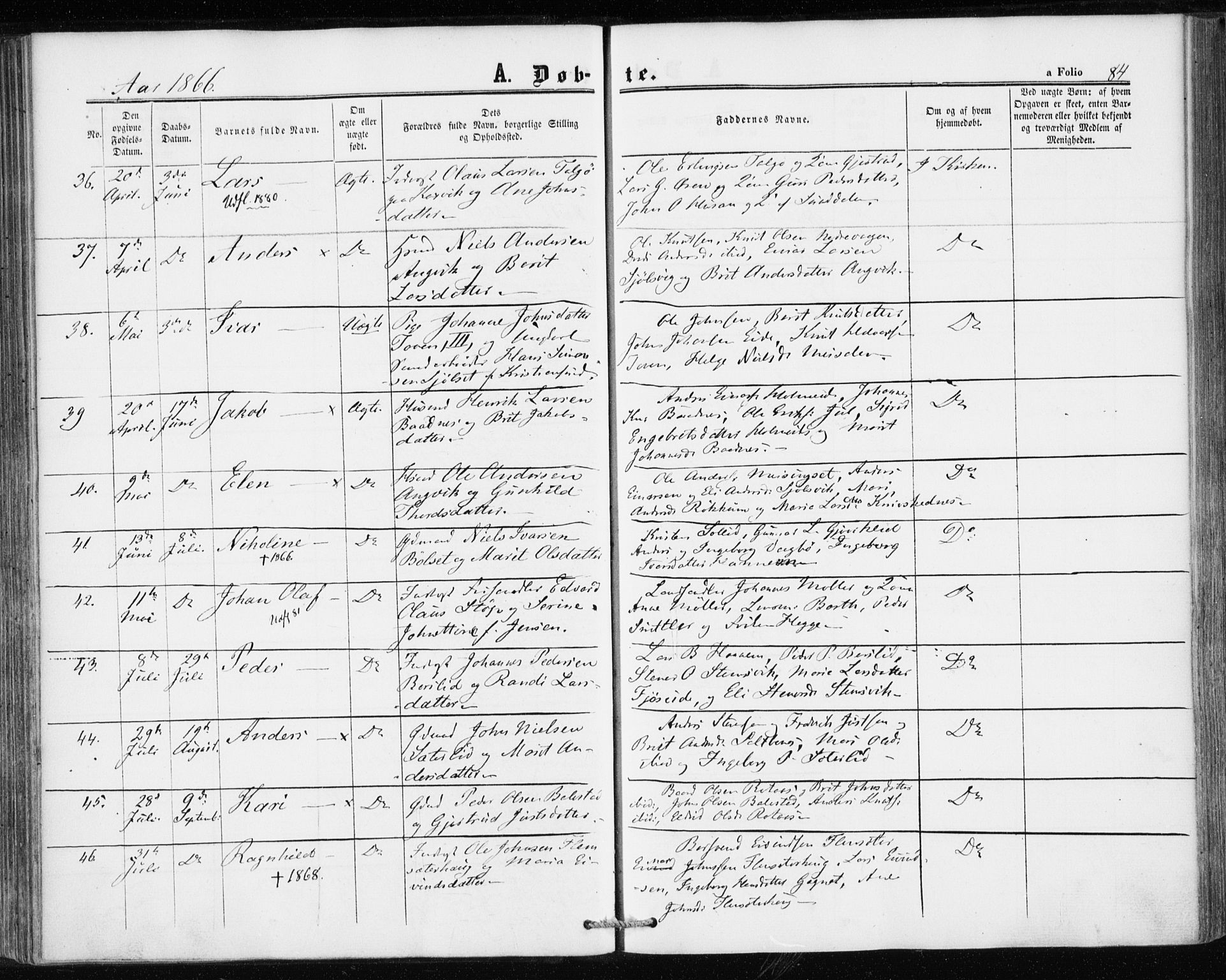 Ministerialprotokoller, klokkerbøker og fødselsregistre - Møre og Romsdal, AV/SAT-A-1454/586/L0985: Parish register (official) no. 586A11, 1857-1866, p. 84