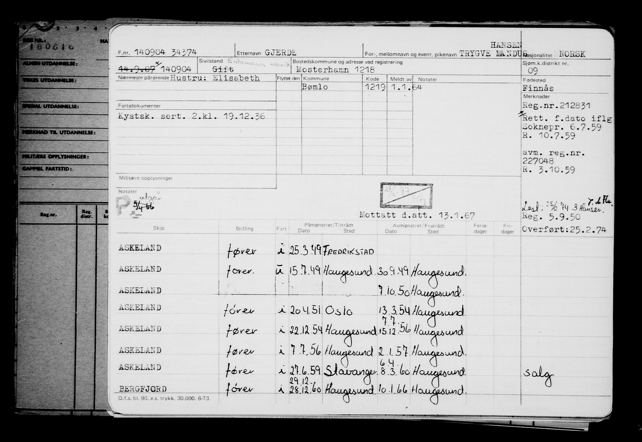 Direktoratet for sjømenn, AV/RA-S-3545/G/Gb/L0055: Hovedkort, 1904, p. 399