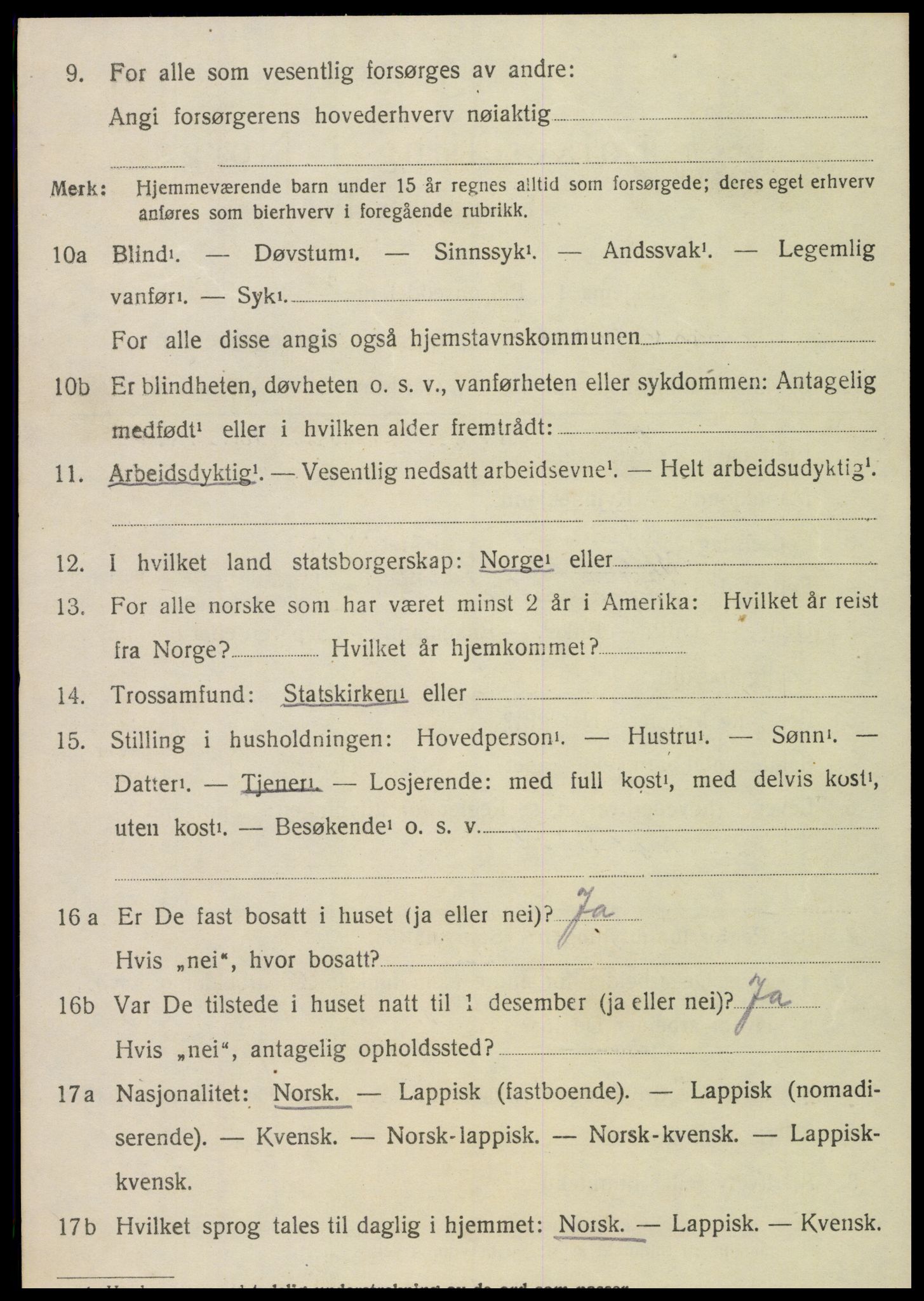 SAT, 1920 census for Velfjord, 1920, p. 2140