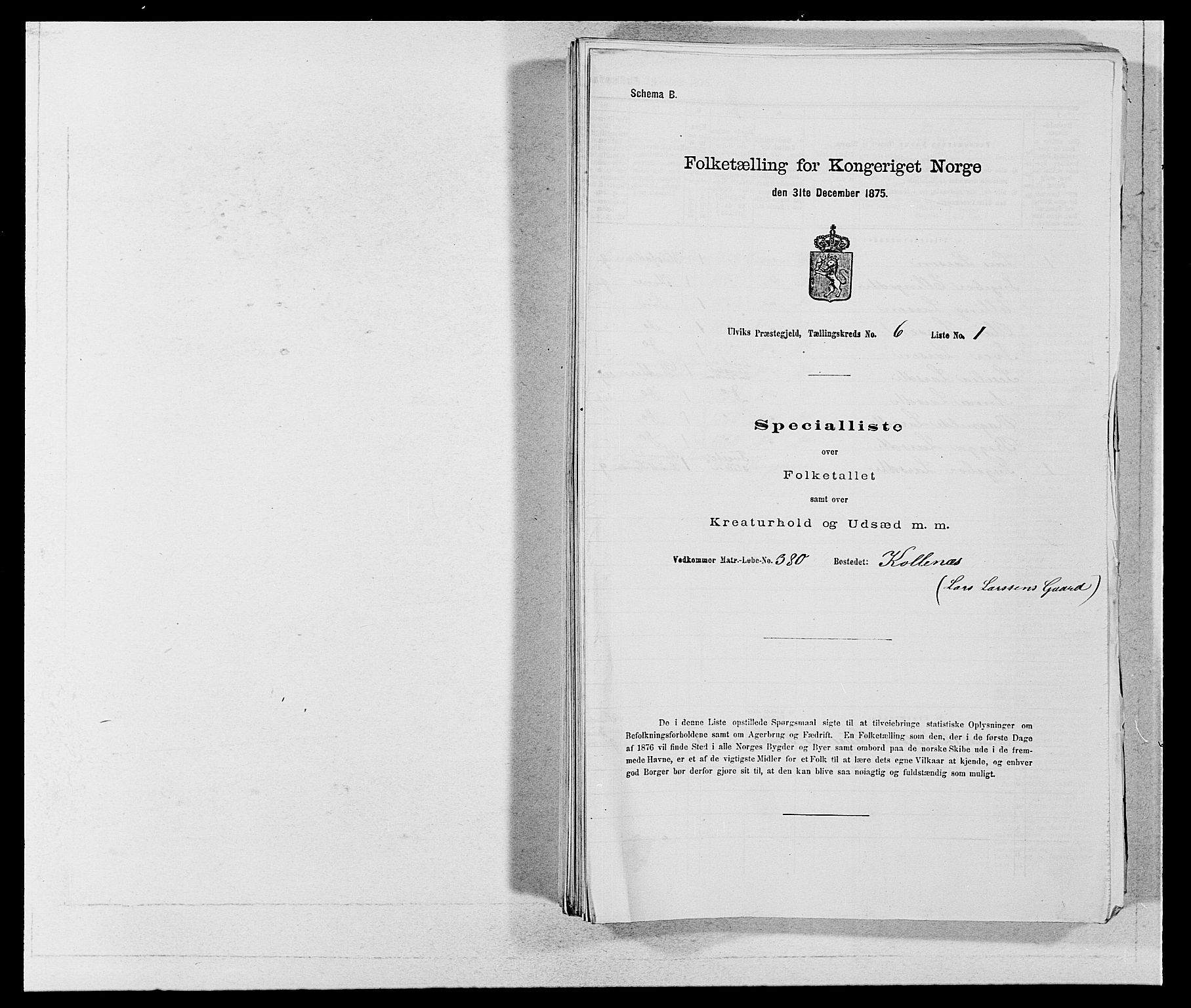 SAB, 1875 census for 1233P Ulvik, 1875, p. 923