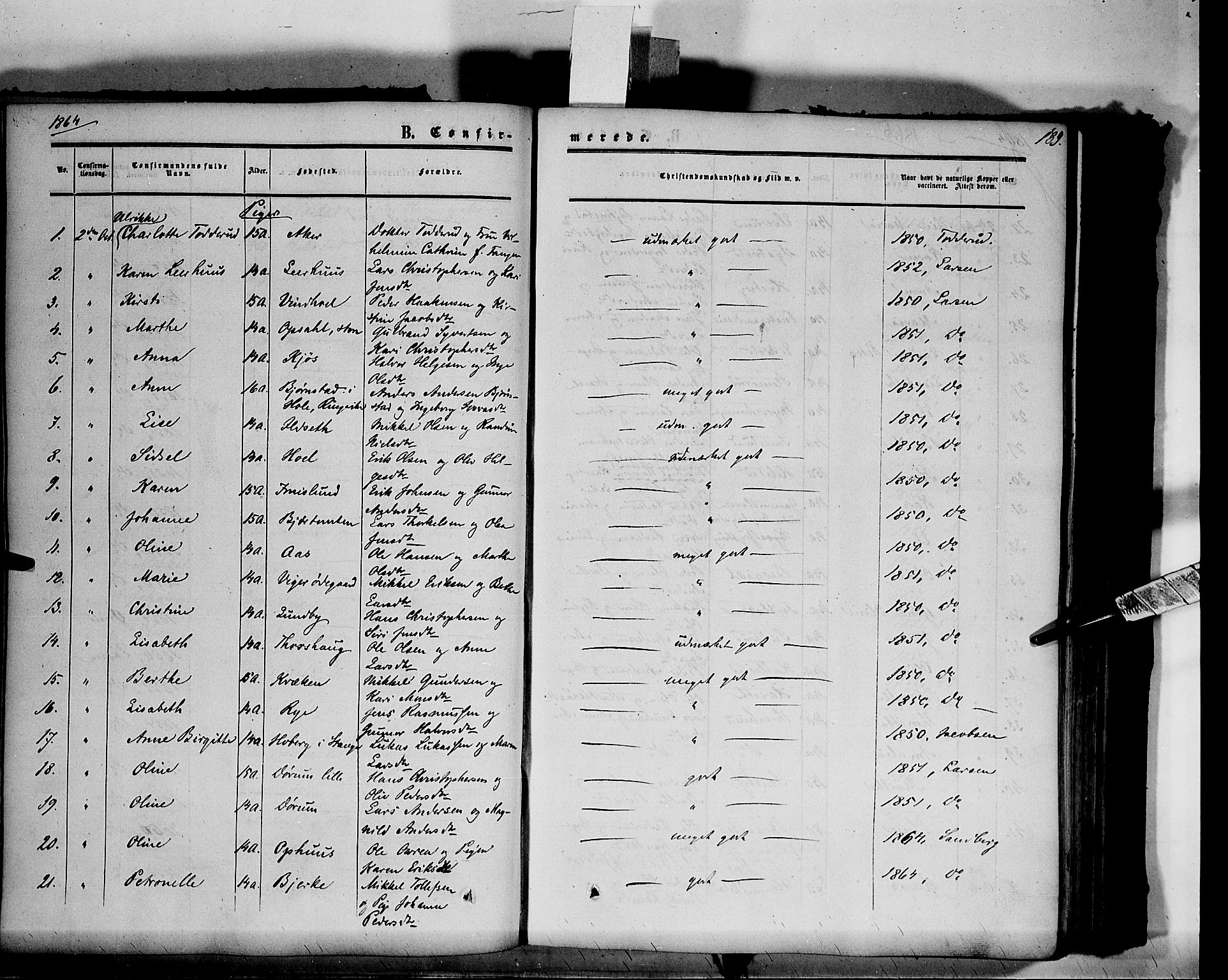 Vang prestekontor, Hedmark, AV/SAH-PREST-008/H/Ha/Haa/L0012: Parish register (official) no. 12, 1855-1870, p. 189