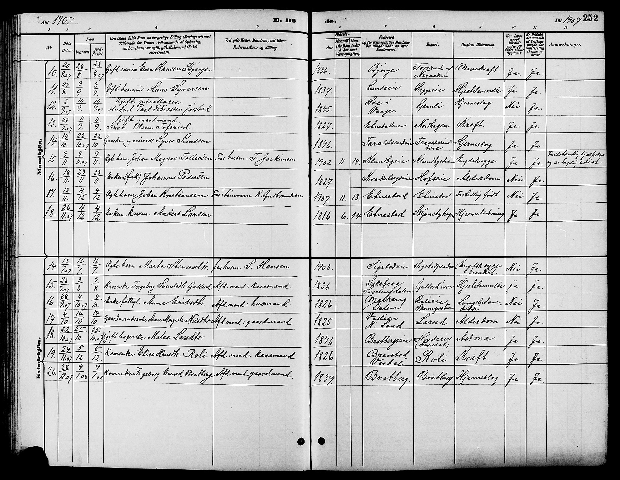 Biri prestekontor, SAH/PREST-096/H/Ha/Hab/L0004: Parish register (copy) no. 4, 1892-1909, p. 252
