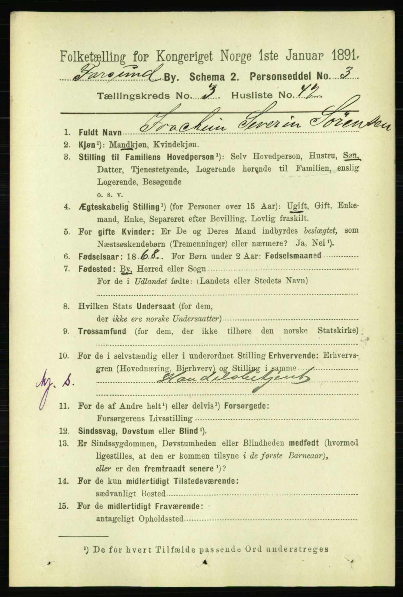 RA, 1891 census for 1003 Farsund, 1891, p. 1629