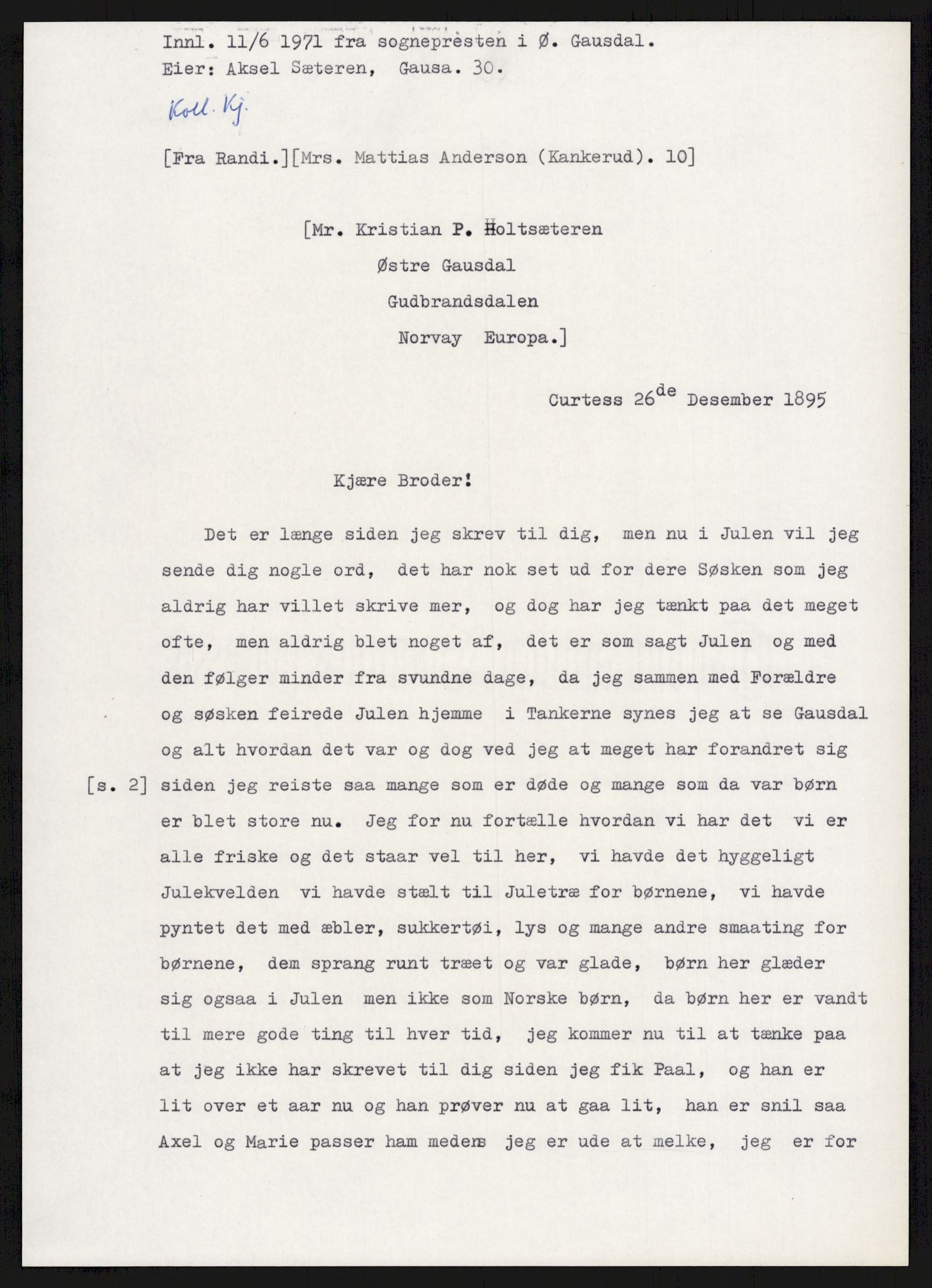 Samlinger til kildeutgivelse, Amerikabrevene, AV/RA-EA-4057/F/L0015: Innlån fra Oppland: Sæteren - Vigerust, 1838-1914, p. 227
