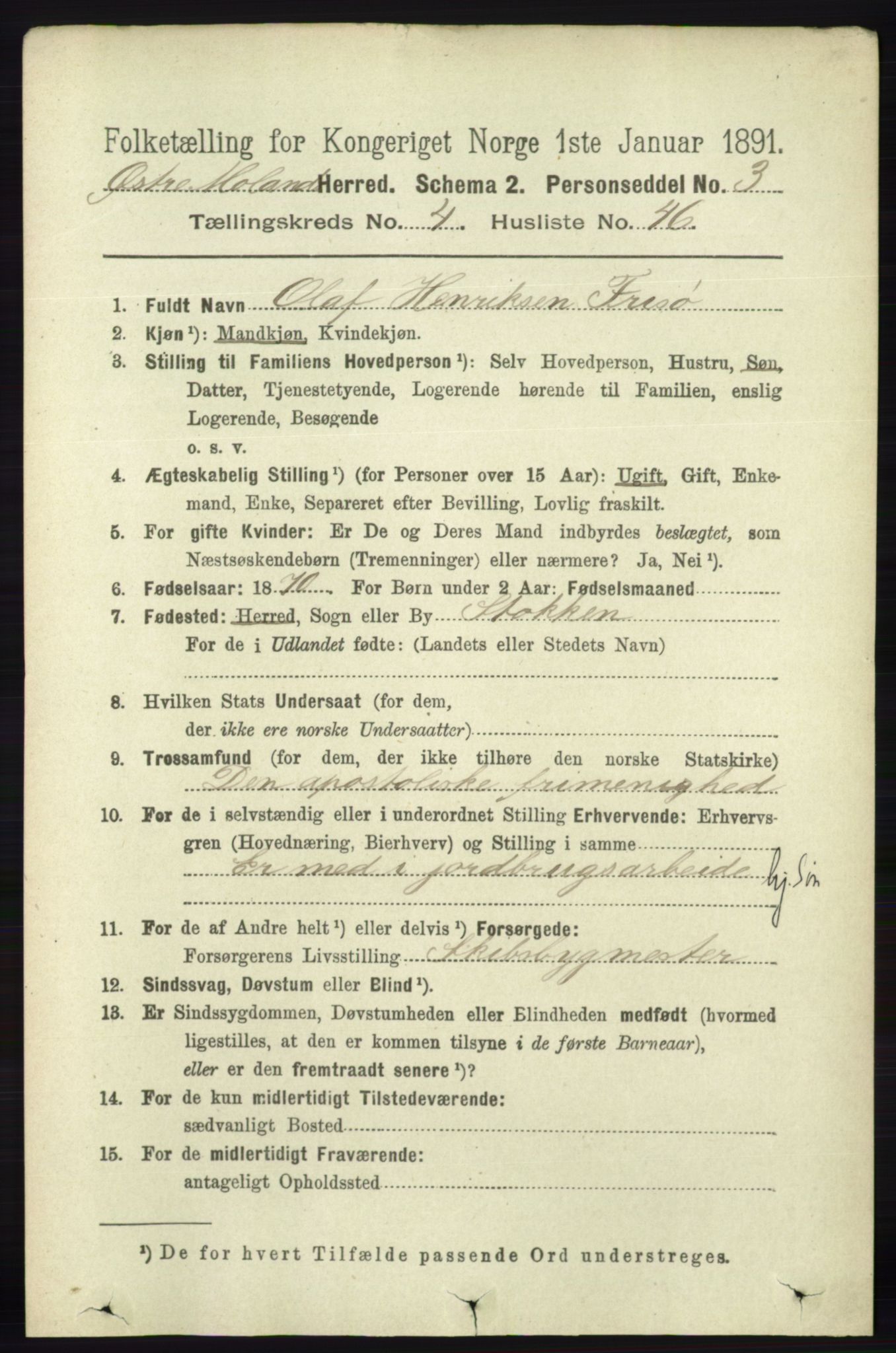 RA, 1891 census for 0918 Austre Moland, 1891, p. 2307
