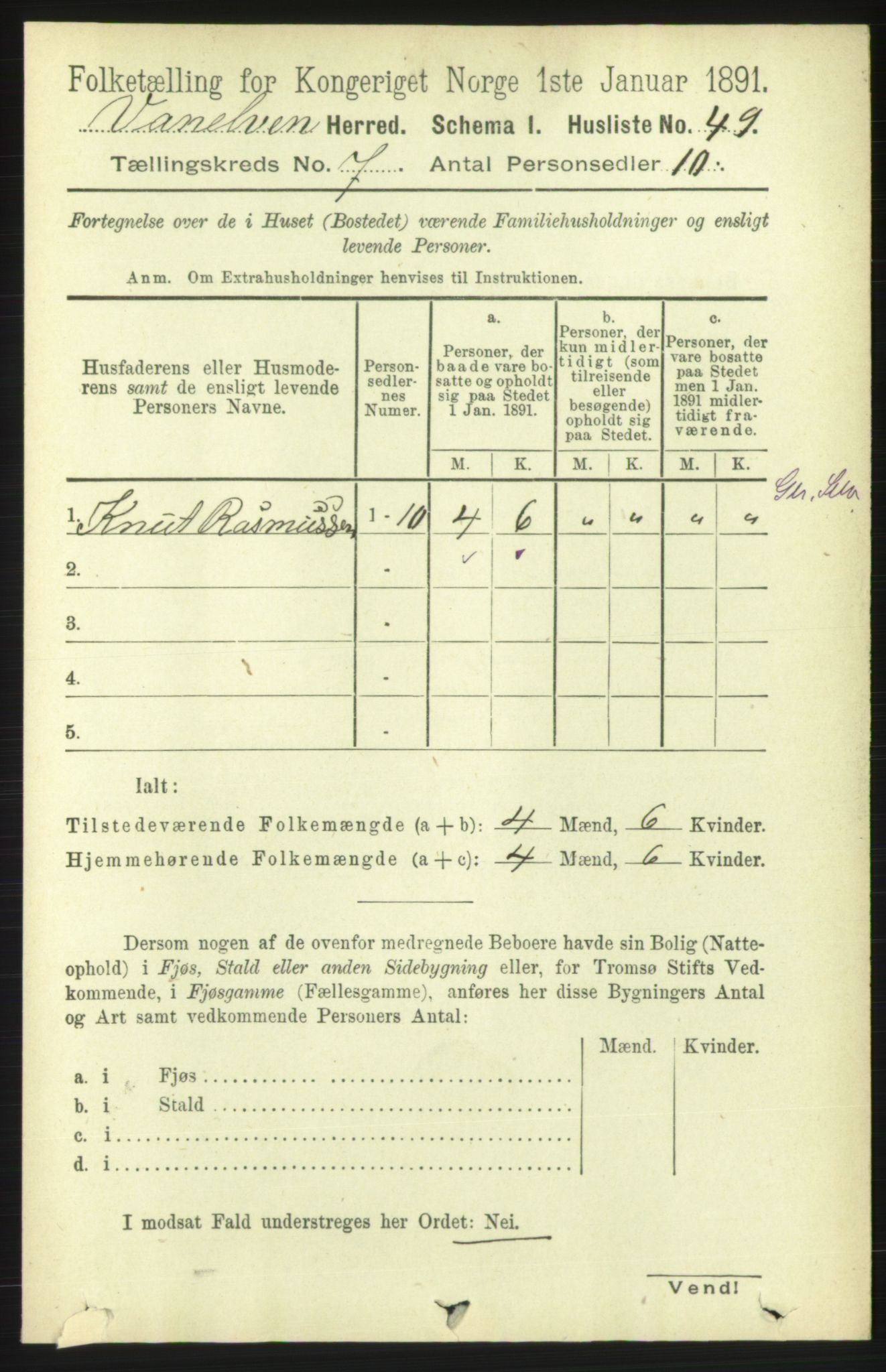 RA, 1891 census for 1511 Vanylven, 1891, p. 3143