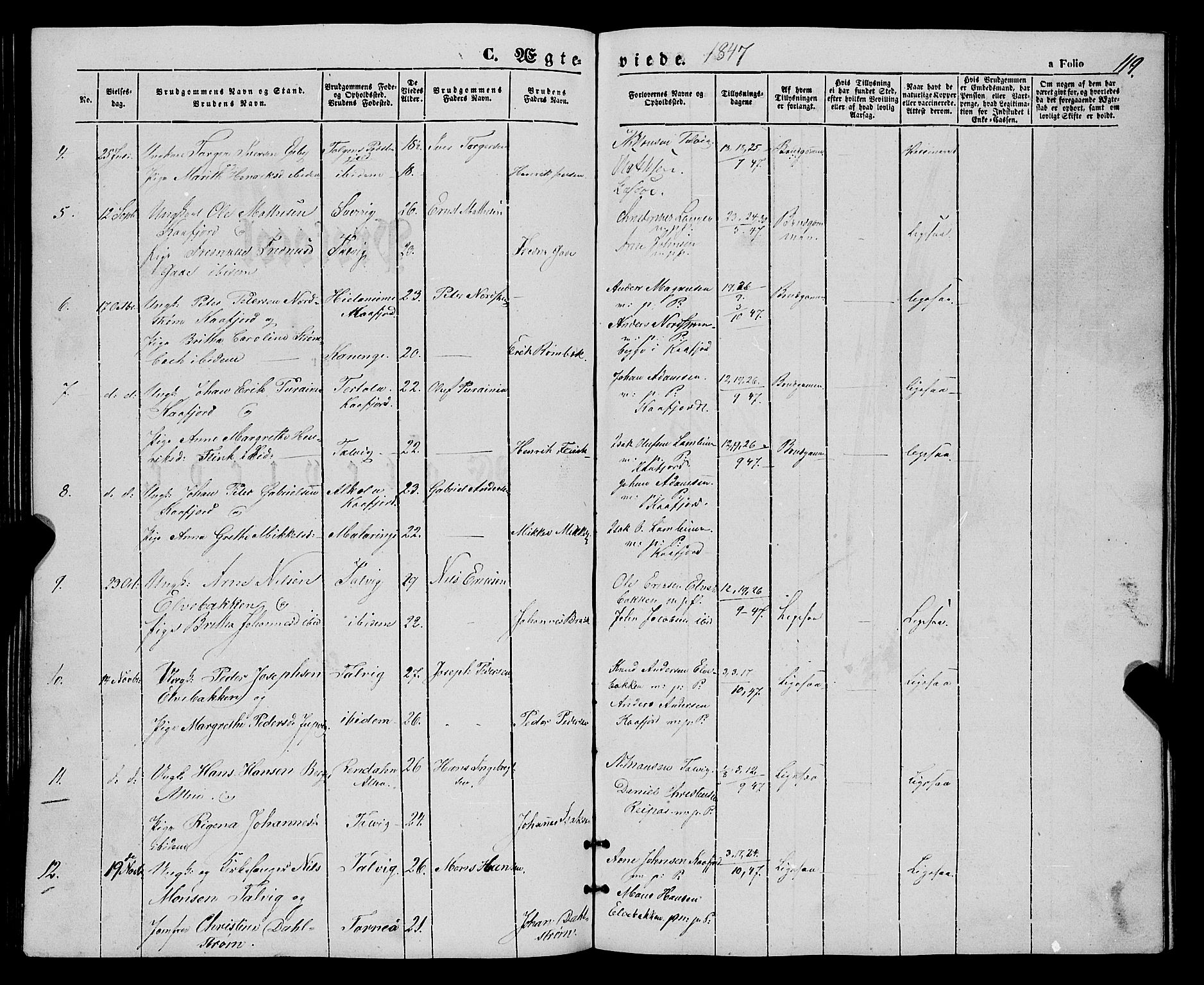Talvik sokneprestkontor, SATØ/S-1337/H/Ha/L0016kirke: Parish register (official) no. 16, 1847-1857, p. 119